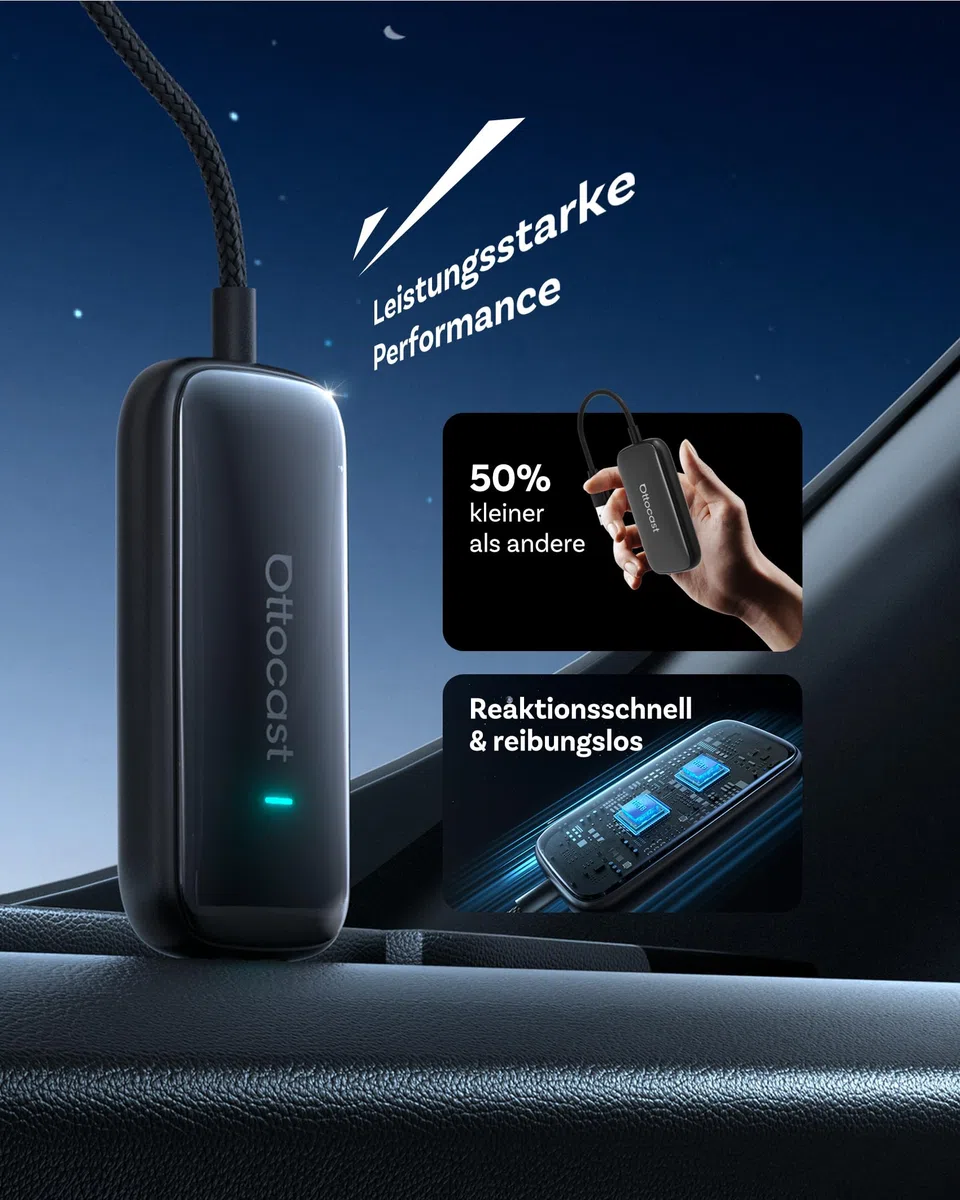 OTTOCAST Play2Video Ultra, Kabelloser CarPlay Adapter & Android Auto AI Box mit Netflix YouTube WiFi 6 5G Bluetooth 5.4 CarPlay Netflix Adapter für die meisten Fahrzeuge ab 2016