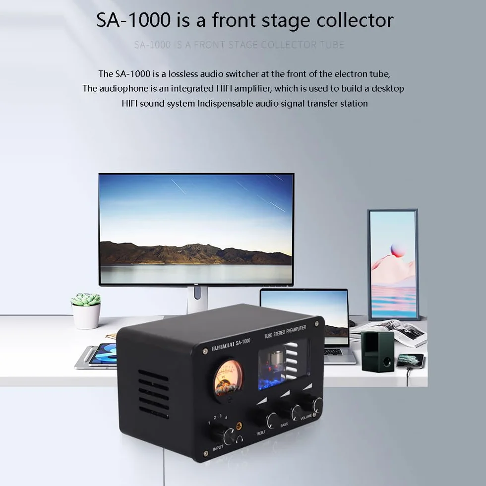 Röhrenverstärker mit Lautstärkeregelung & Klangregelung - Professioneller Vorverstärker für Grammophon und Audio-Systeme | Ideal Hi-Fi Enthusiasten Audiophile Hochwertiger präziser Höhen- Tiefeneinst