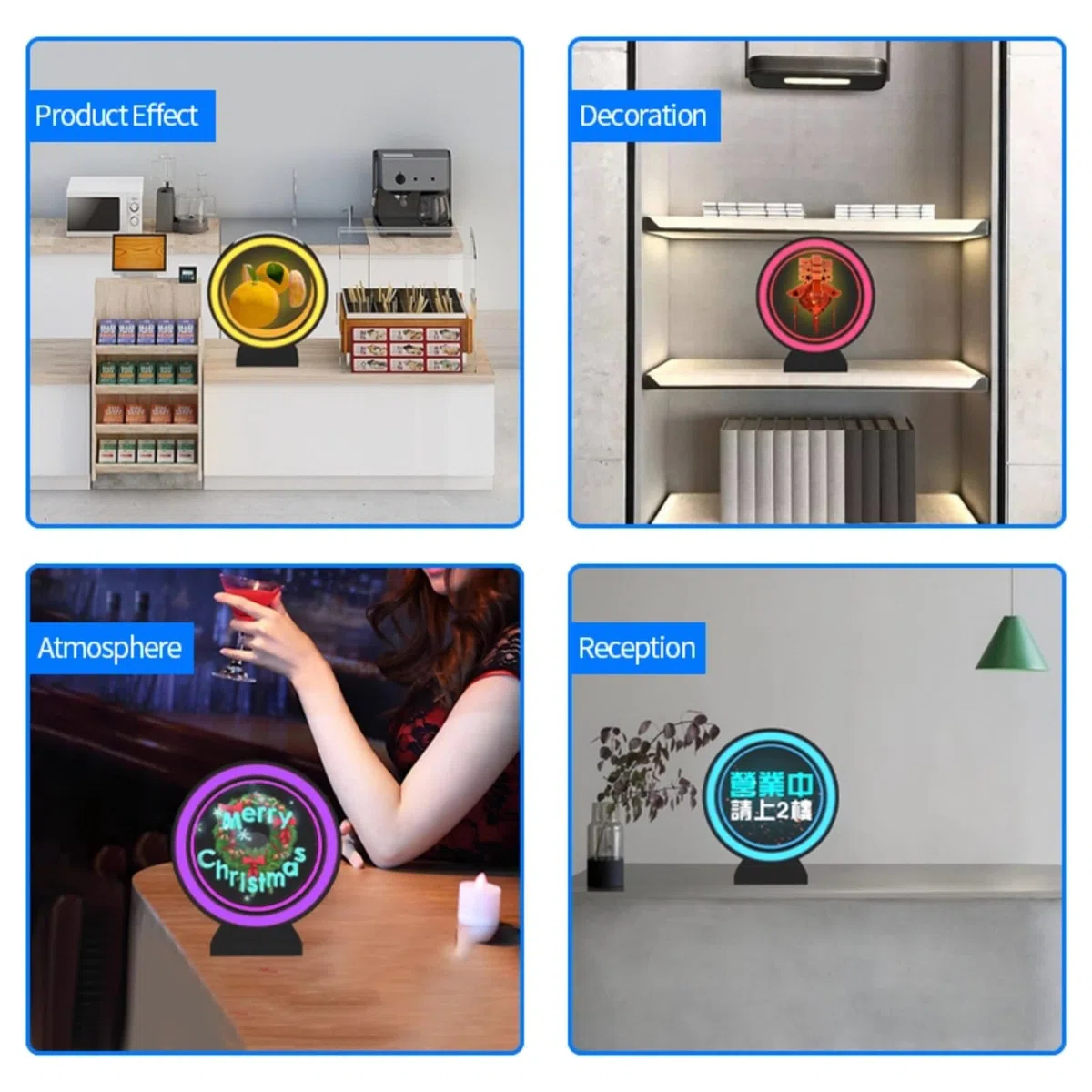 3D-Hologramm-Lüfter, 2000 X 128 Holografischer Projektions-WiFi-Projektor mit Runder Schutzhülle, 3D-Werbeplayer für Werbeschilder in Geschäften, Geschäften, Partys, Bars