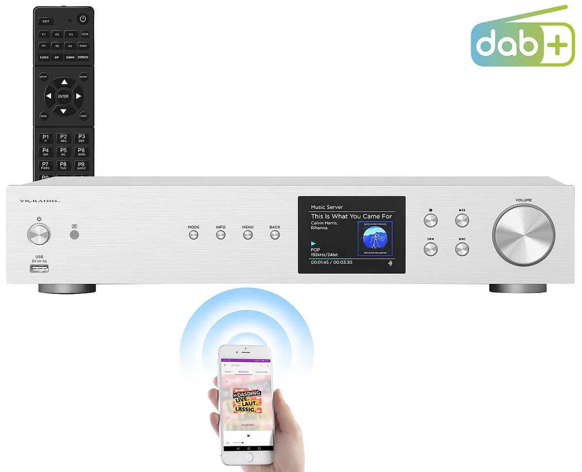 VR-Radio Internet Tuner: Digitaler WLAN-HiFi-Tuner, Internetradio, DAB+, Bluetooth, Silber (DAB für Stereoanlage, Receiver mit Internetradio, Music)