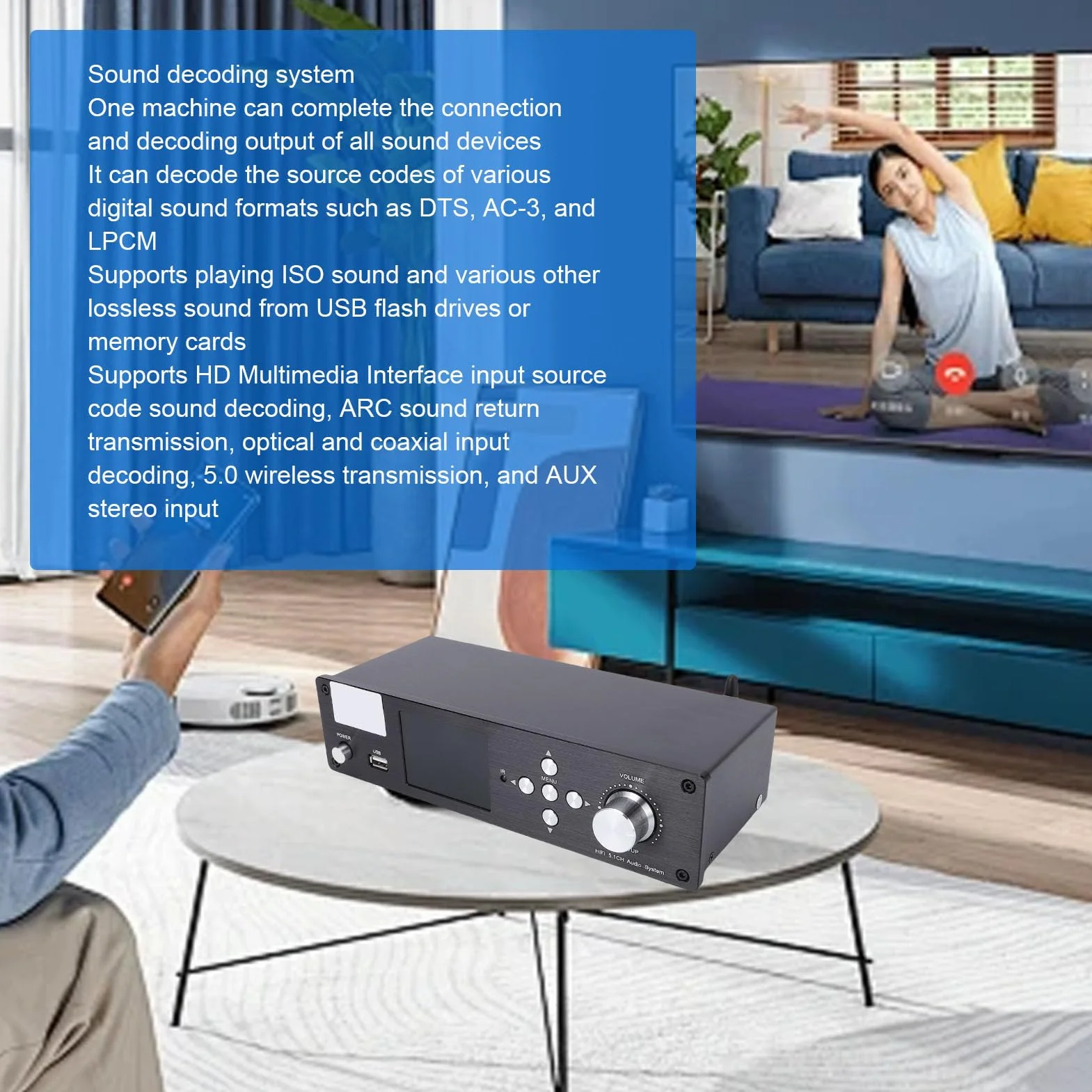 5.1-Surround-Sound-Decoder, DTS HD AC3-Decoder mit Bluetooth 5.0 und Optischem Koaxialausgang, für Heimkino-DVD-Bluray-Player-Fernseher (EU-Stecker)