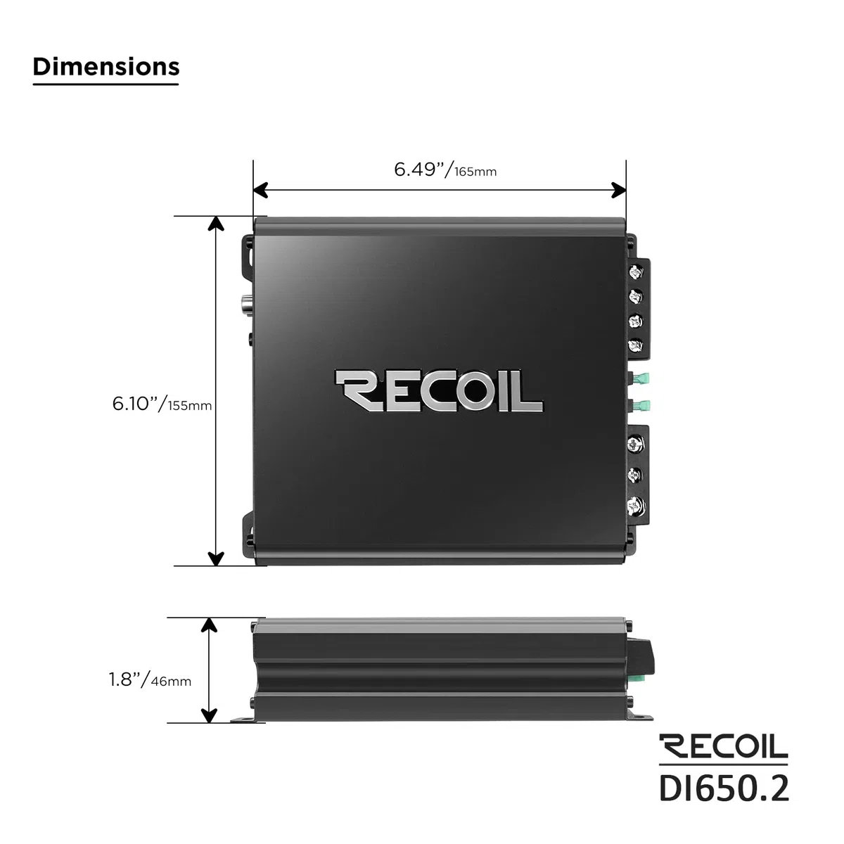 RECOIL DI650.2 2-Kanal Auto Verstärker 1400W Class-D Vollbereichs MOSFET Endstufe, 2-4 Ohm stabil & brückbar