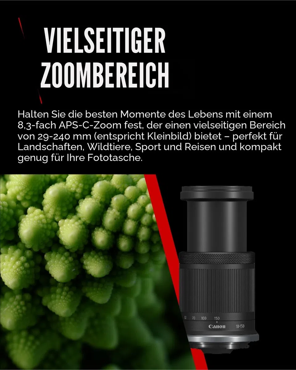 Canon RF-S Objektiv 18-150mm F3.5-6.3 IS STM – Zoomobjektiv mit 4,5-Stufen-Stabilisator für Reisen & Naturfotografie | Kompatibel mit EOS R System