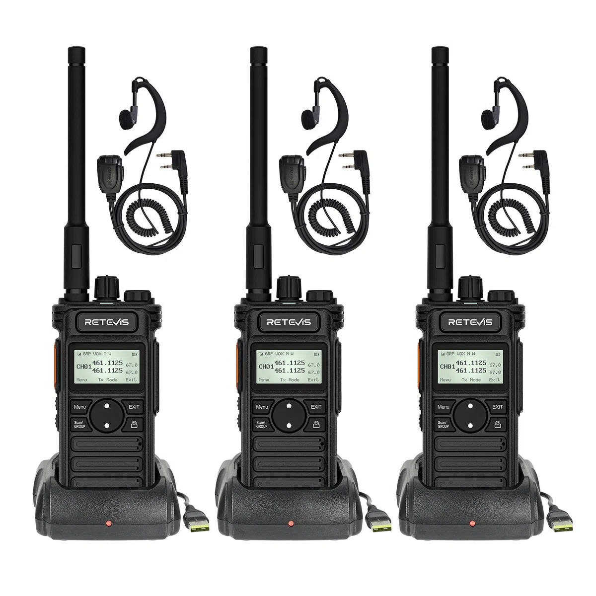 Retevis RT86S Funkgerät Große Reichweite, Walkie Talkie mit LCD-Display | Profi Handfunkgerät mit 2600mAh Akku & Gruppenanruf, inkl. Ohrhörern, für Reinigungskräfte & Lager, Schwarz, 3 Stück