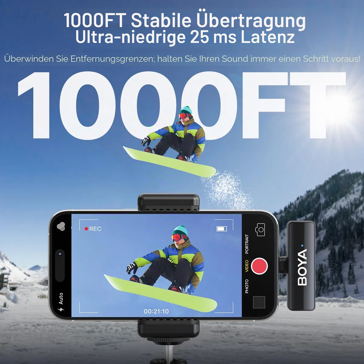 BOYA BOYALINK 2 A2 Drahtloses Lavalier-Mikrofon für iPhone, Kamera, Android, Kabellos Mini Mikrofon, 48 kHz 24 Bit, 1000ft, Rauschunterdrückung, Clip on Mic USB-C/Lightning/3.5mm TRS