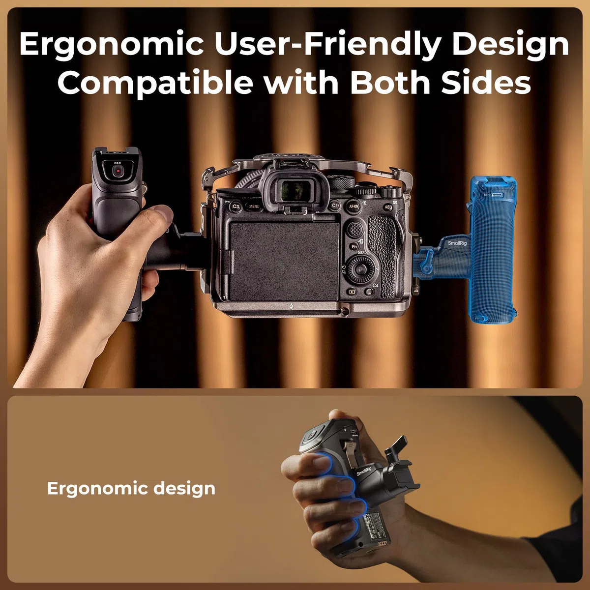 SMALLRIG Drehbarer Seitengriff mit Trigger Rec für ausgewählte spiegellose Kameras, für Sony Alpha 7 IV/Alpha 7R V / A7 III / FX3 / Alpha 9, Kompatibel mit F550/570-Akku, Verschlusssteuerung – 3893