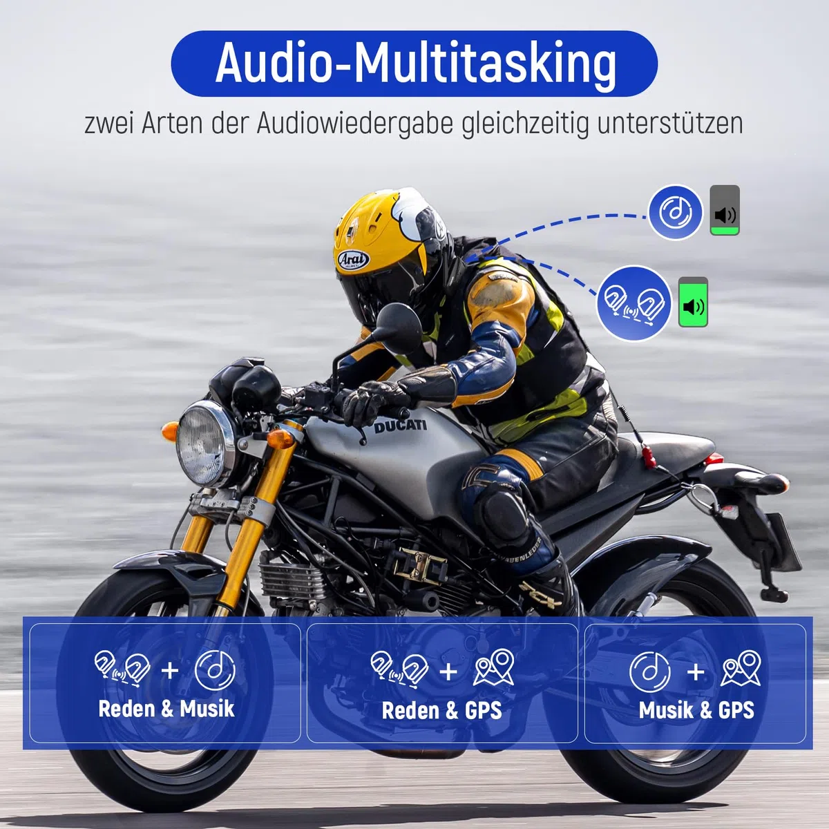 LEXIN MeshCom Bluetooth Headset für Motorrad, Helm Mesh Kommunikationssystem, CVC und DSP Geräuschunterdrückung, Audio-Multitasking Funktion, IP67 Wasserdicht, Doppelpack