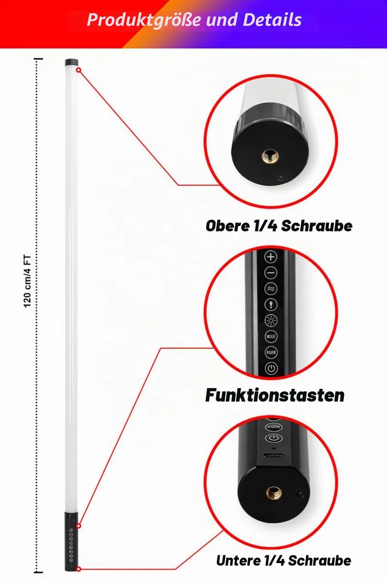 Tragbares RGB-Röhrenlicht mit Etui, 5000 mAh, batteriebetrieben, Neonlichter, Ständer für LED-Videostudio-Lichtstab, Fotografie, DJ-Tanz, Party, Bühne, Fotokabinen-Beleuchtung, 6 Stück