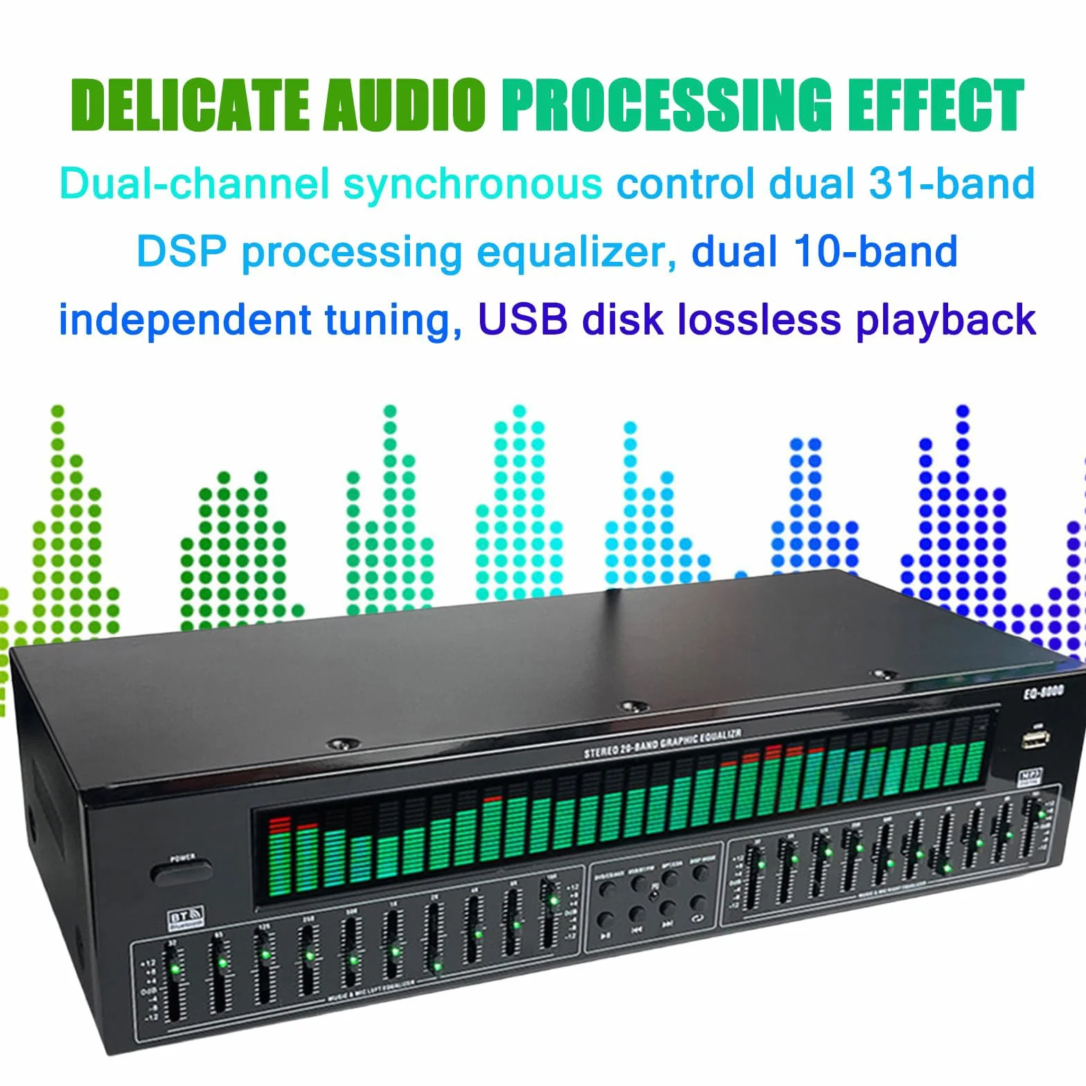 Professioneller Grafischer Equalizer HiFi, 31-Band-Digital-Equalizer, Bluetooth 5.4 Optische Koaxiale Digitale Audio-Decodierung, Doppelte 10-Band-unabhängige Abstimmung, Für Zuhause, Studio