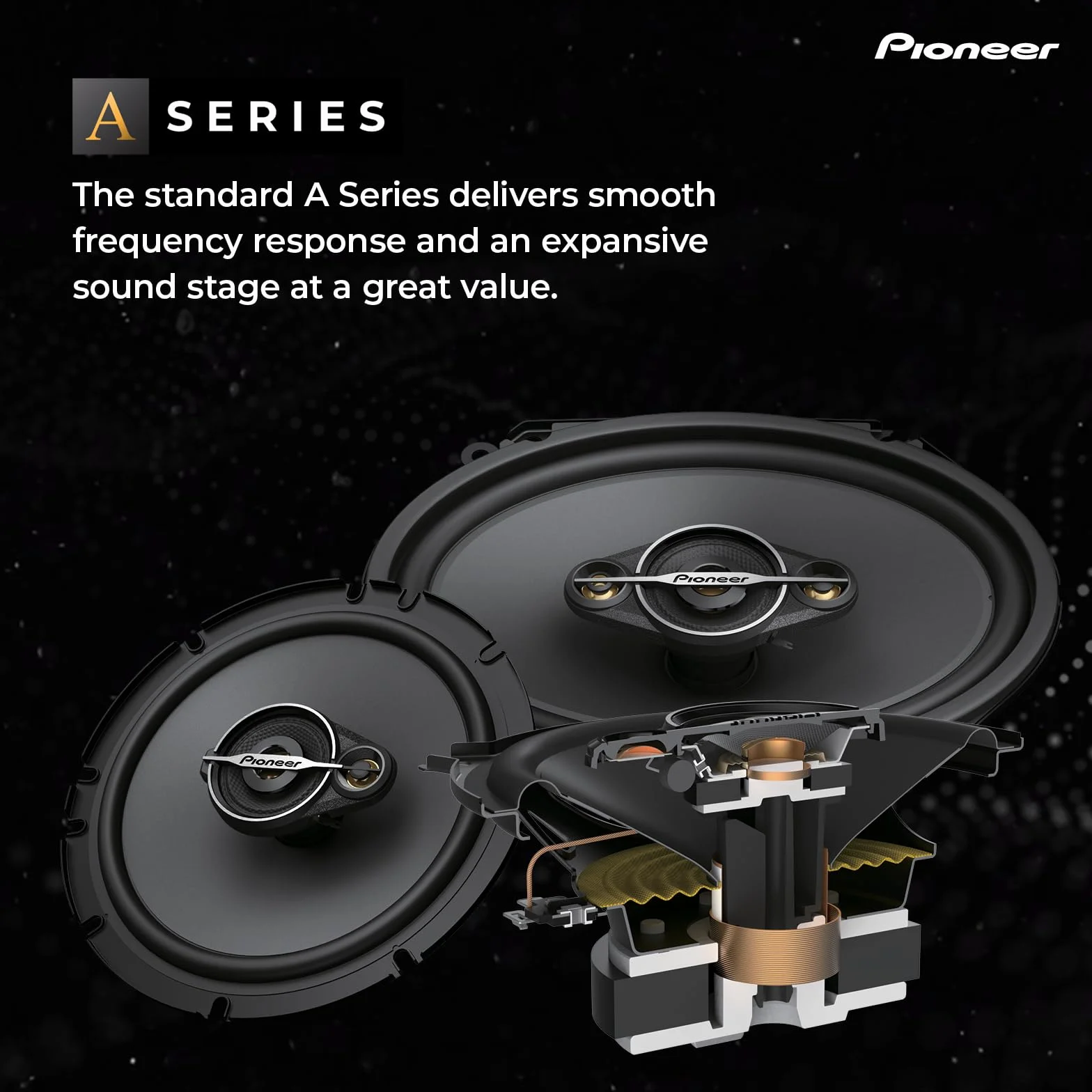 PIONEER TS-A1671F 16,5 cm 3-Weg-Koaxial-Lautsprecher Set mit 2 Lautsprechern (je 320 W max., 70 W Sinus), kraftvoller Klang, hoher Wirkungsgrad, 48 mm Einbautiefe, 144 mm Einbauausschnitt, mit Gitter