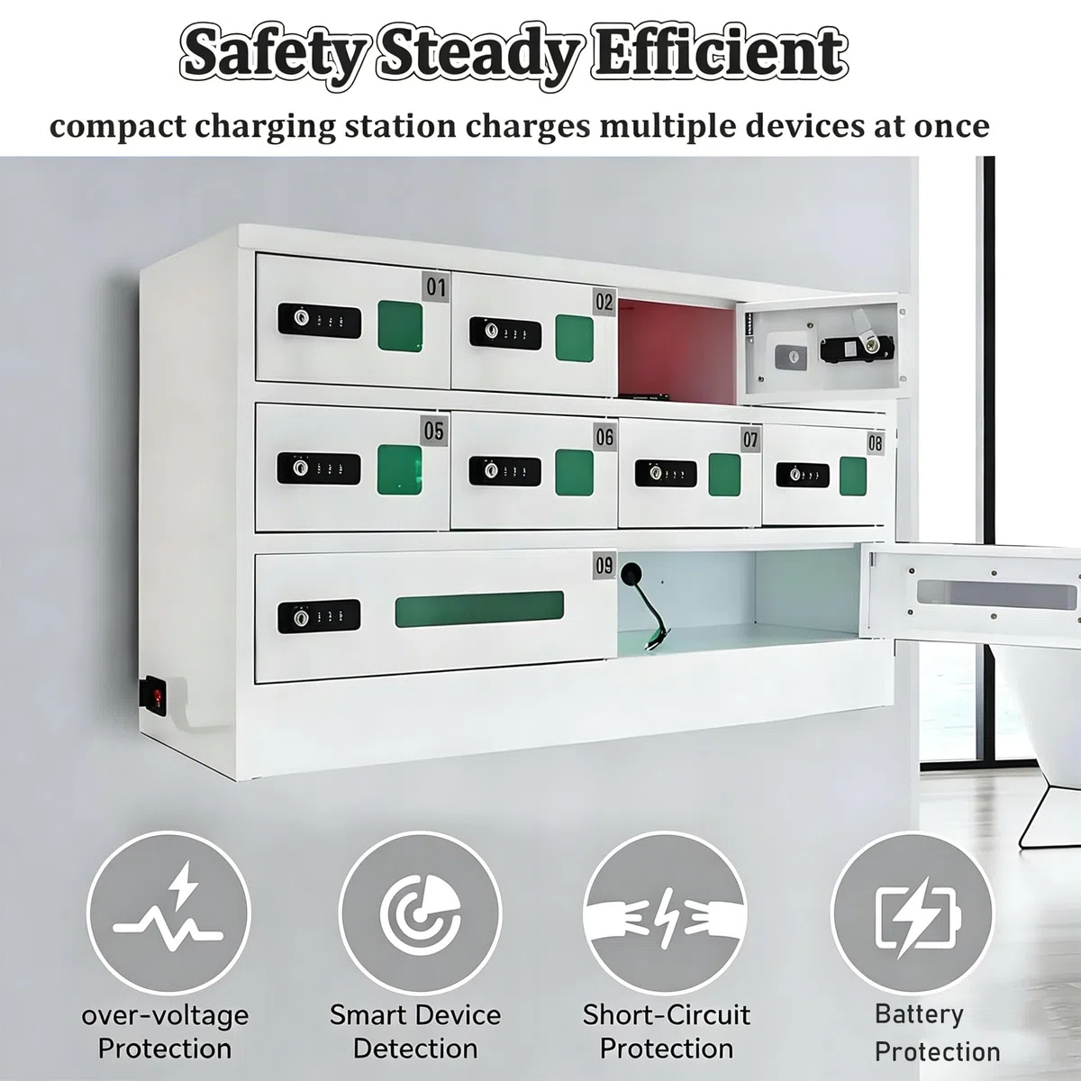 Handy-Schließfach Mit 10 Steckplätzen, USB-Ladestation, 3-in-1-Ladekabel, Zahlenschloss Und Qc3.0-Schnellladefunktion Für Büro Und Klassenzimmer