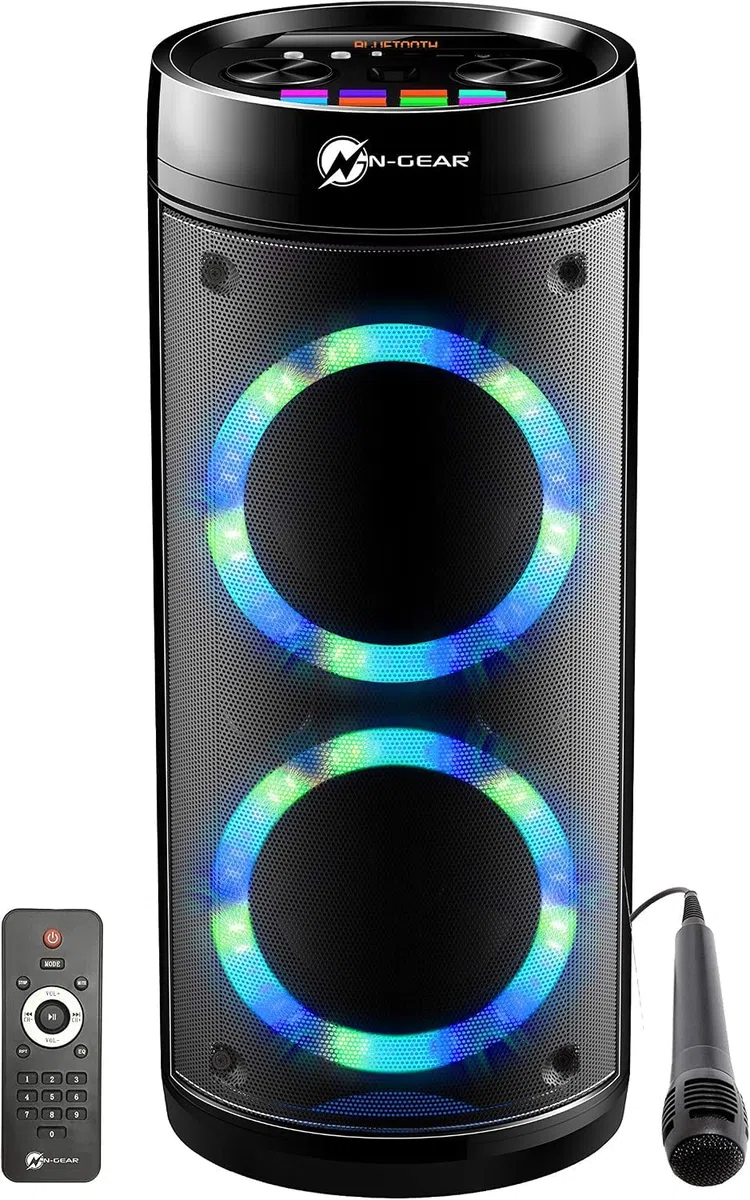 N-GEAR LPG26R Let's Go Party Bluetooth-Lautsprecher mit Karaoke-Mikrofon, LED Disco, Power Bank, Leistung 600 W (40 W RMS), Black