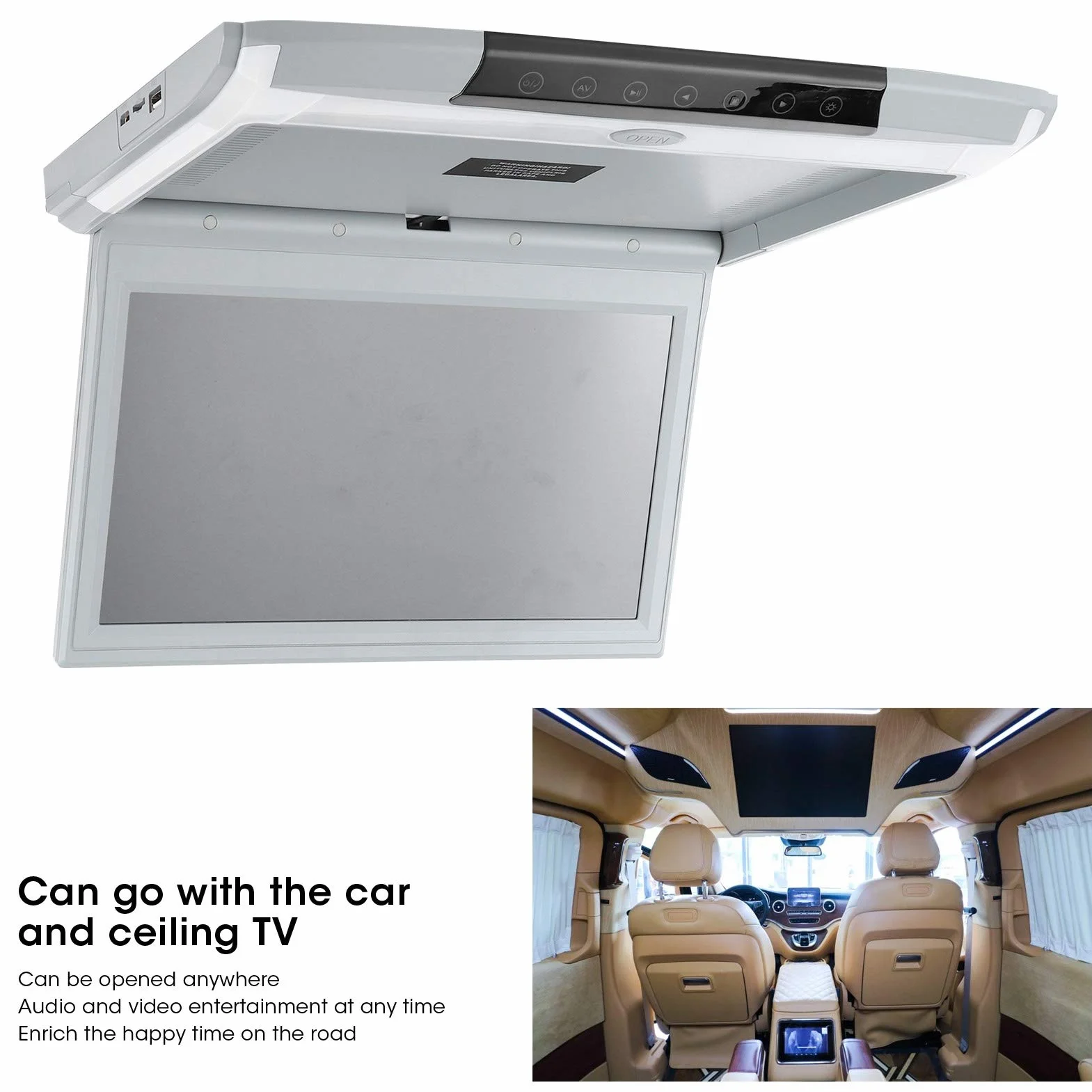 Auto-Dachmonitor, 11,6-Zoll-Auto-Deckenmonitor HD 1080P TV MP5-Bildschirm IPS Voller Betrachtungswinkel Flip-Down-Overhead-Automonitor mit USB TF HDMI FM, Unterstützt Fernbedienung