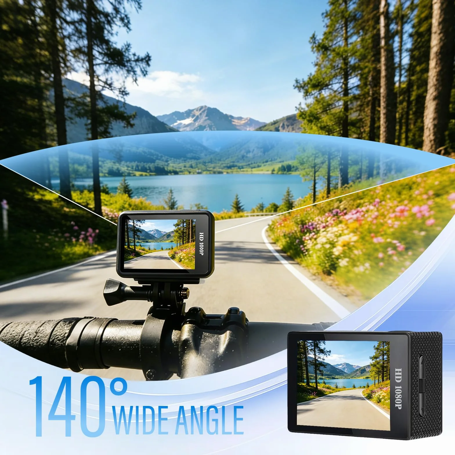 Action Cam FHD 1080P, wasserdichte Unterwasserkamera 98FT/30M, Sports Cam mit 2 wiederaufladbaren Batterien und Zubehör-Set