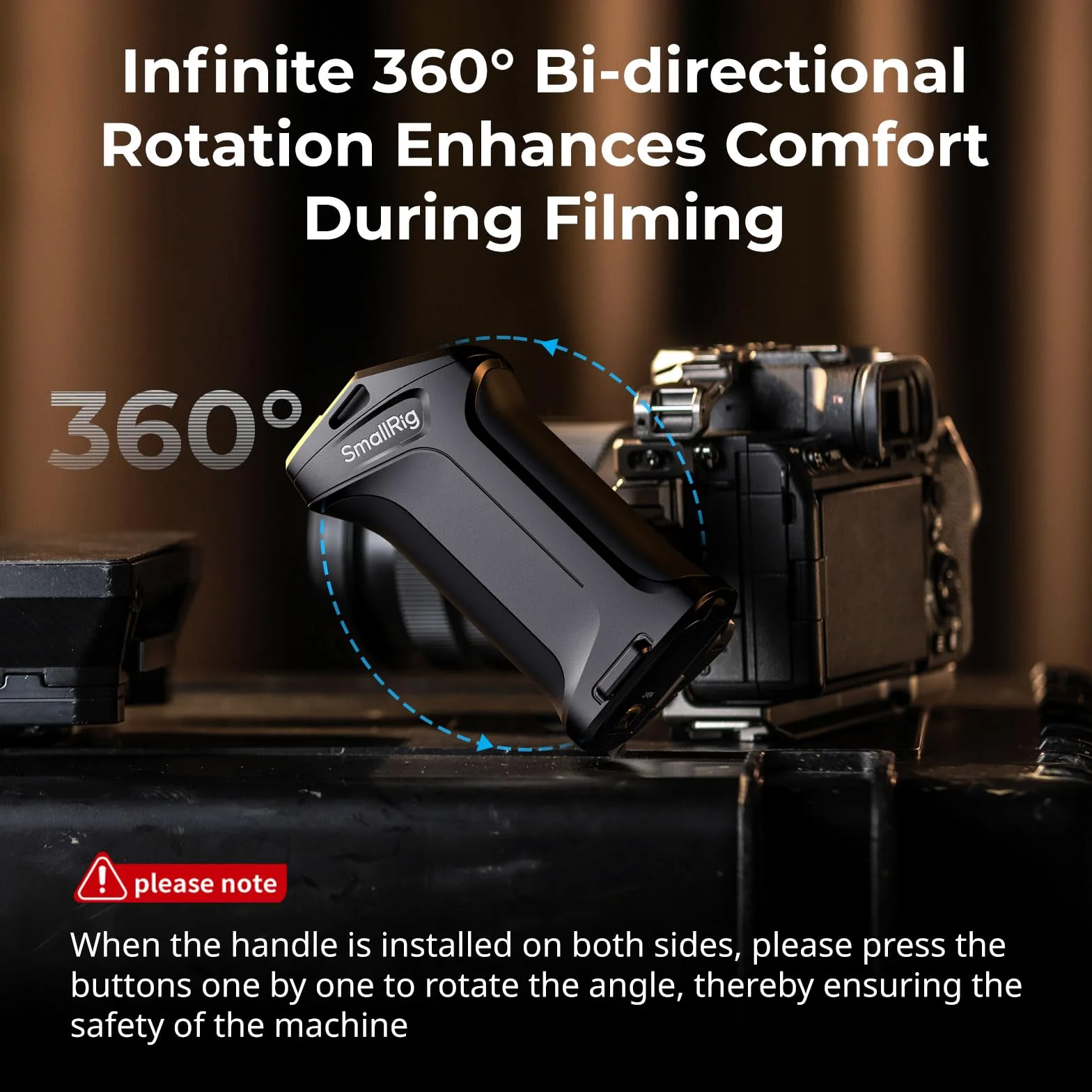 SMALLRIG Drehbarer Seitengriff mit Trigger Rec für ausgewählte spiegellose Kameras, für Sony Alpha 7 IV/Alpha 7R V / A7 III / FX3 / Alpha 9, Kompatibel mit F550/570-Akku, Verschlusssteuerung – 3893
