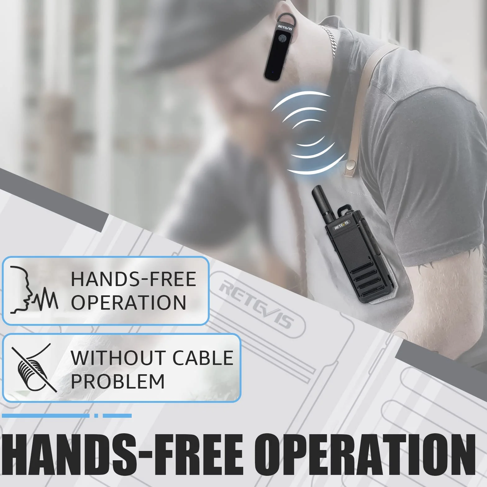 Retevis RB639P Walkie-Talkies für Erwachsene, Mini-Funkgerät mit Ohrhörern, VOX, USB-C, PMR446 Professionelles 2-Wege-Funkgerät für Restaurant (Schwarz, 4 Stück)