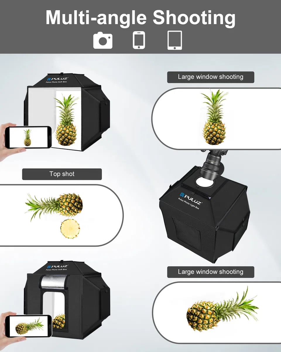 PULUZ Upgrade Fotobox Fotografie 40x40cm, Professionelles Fotozelt mit Beleuchtung 480 LED 5500K & 4 Farbigen PVC-Hintergründen für Schmuck und Produktfotografie
