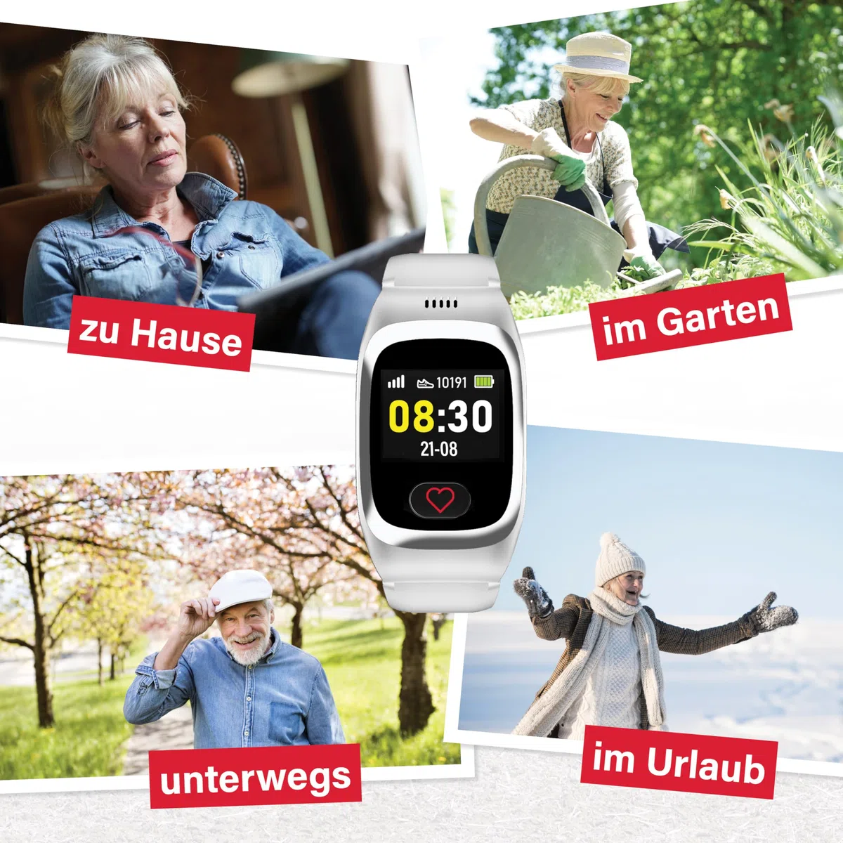 James B6 Notruf- & Sicherheitsuhr für Senioren (Weiss) mit GPS, Sturzerkennung, SOS-Knopf, Pulsmessung & Gesundheitsfunktionen, Familien-App, lauter Alarm, inkl. SIM-Karte & 2 Gratis-Monate Tarif
