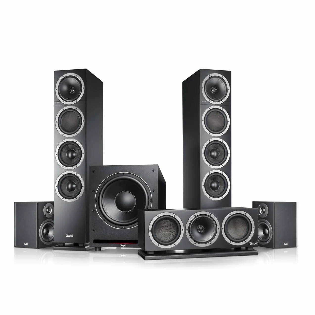 Teufel Theater 500 Surround 5.1 Heimkino-Set - Kinoatmosphäre Surround Sound System, Mächtiger Subwoofer, Allrounder für Musik, Filmton und Games, Dipol-Rear-Lautsprecher, Bassreflex - schwarz