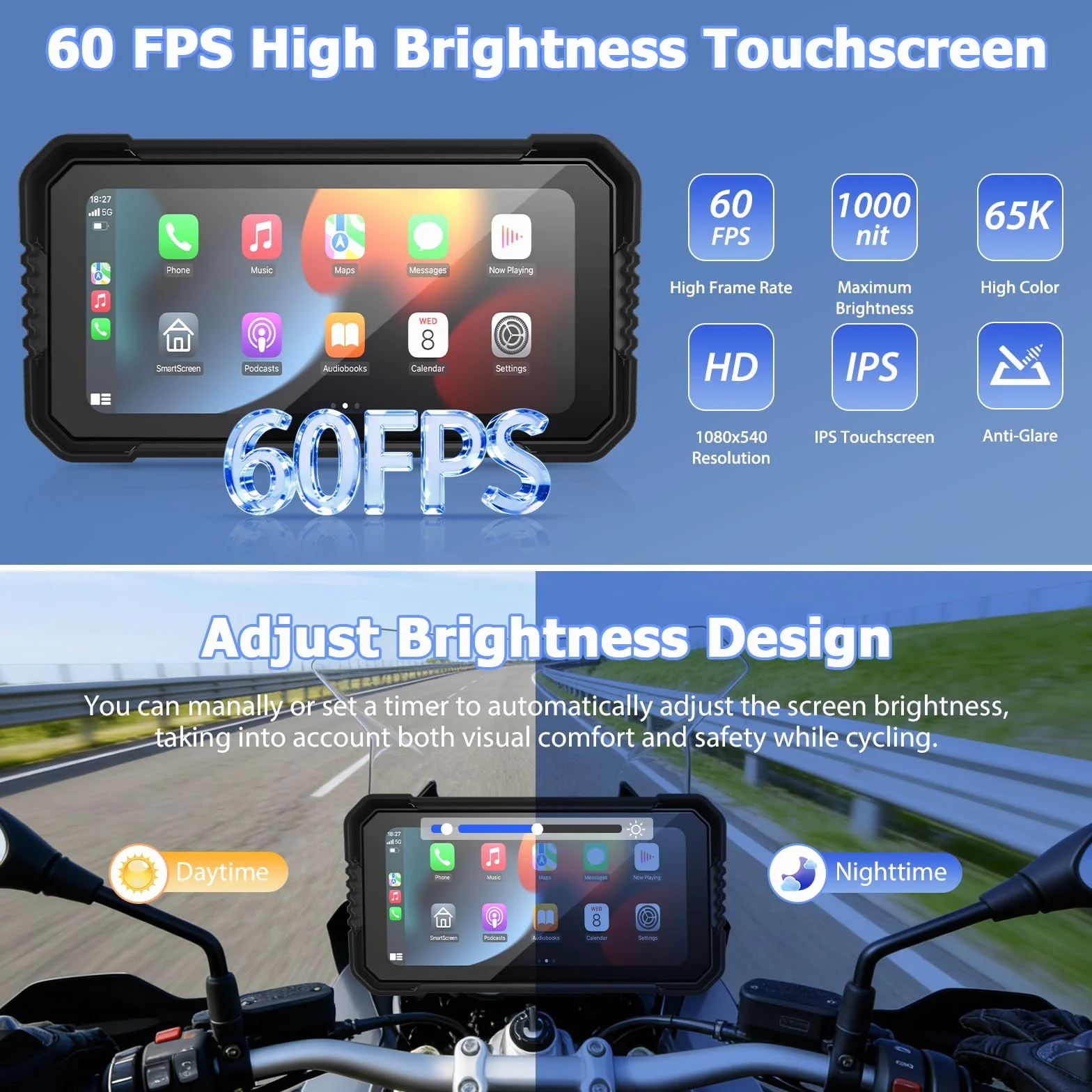 BMW Motorrad Carplay Display Wireless Carplay Android Auto Motorad CarPlay mit 6,25-Zoll Touchscreen IP67 Wasserdicht Motorrad Car Play Bildschirm mit Dual-Bluetooth Navi Sprachsteuerung Mirror Link