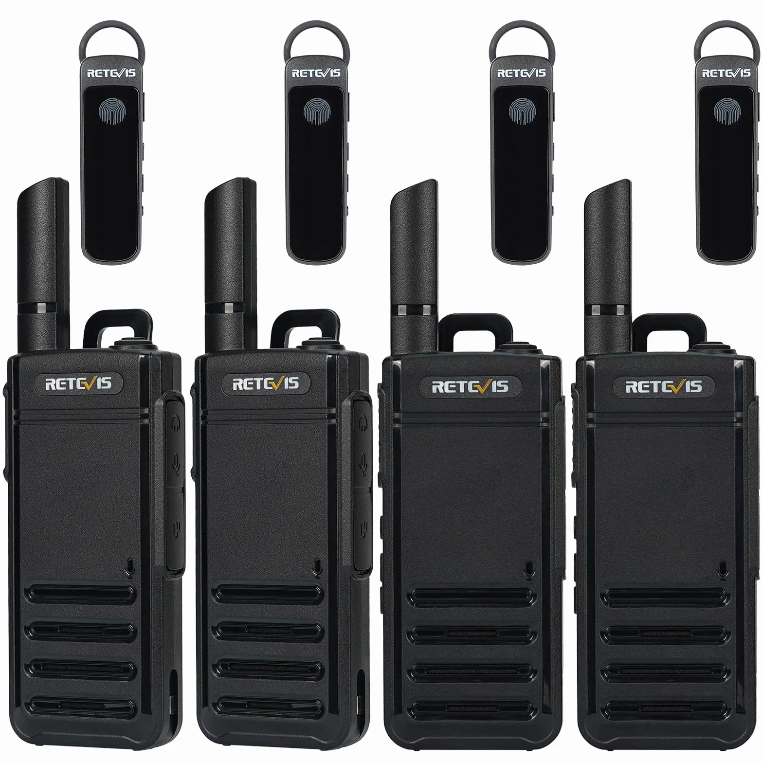 Retevis RB639P Walkie-Talkies für Erwachsene, Mini-Funkgerät mit Ohrhörern, VOX, USB-C, PMR446 Professionelles 2-Wege-Funkgerät für Restaurant (Schwarz, 4 Stück)