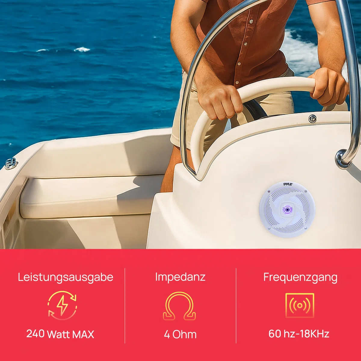 Pyle Slim Outdoor Lautsprecher Box – wasserdichte Box Outdoor Speaker – Outdoor Musikanlage mit LED-Lichtern Schmal 2-Wege Lautsprecher Passiv 240W als Boot & Auto & Lautsprecher, Aufbaulautsprecher