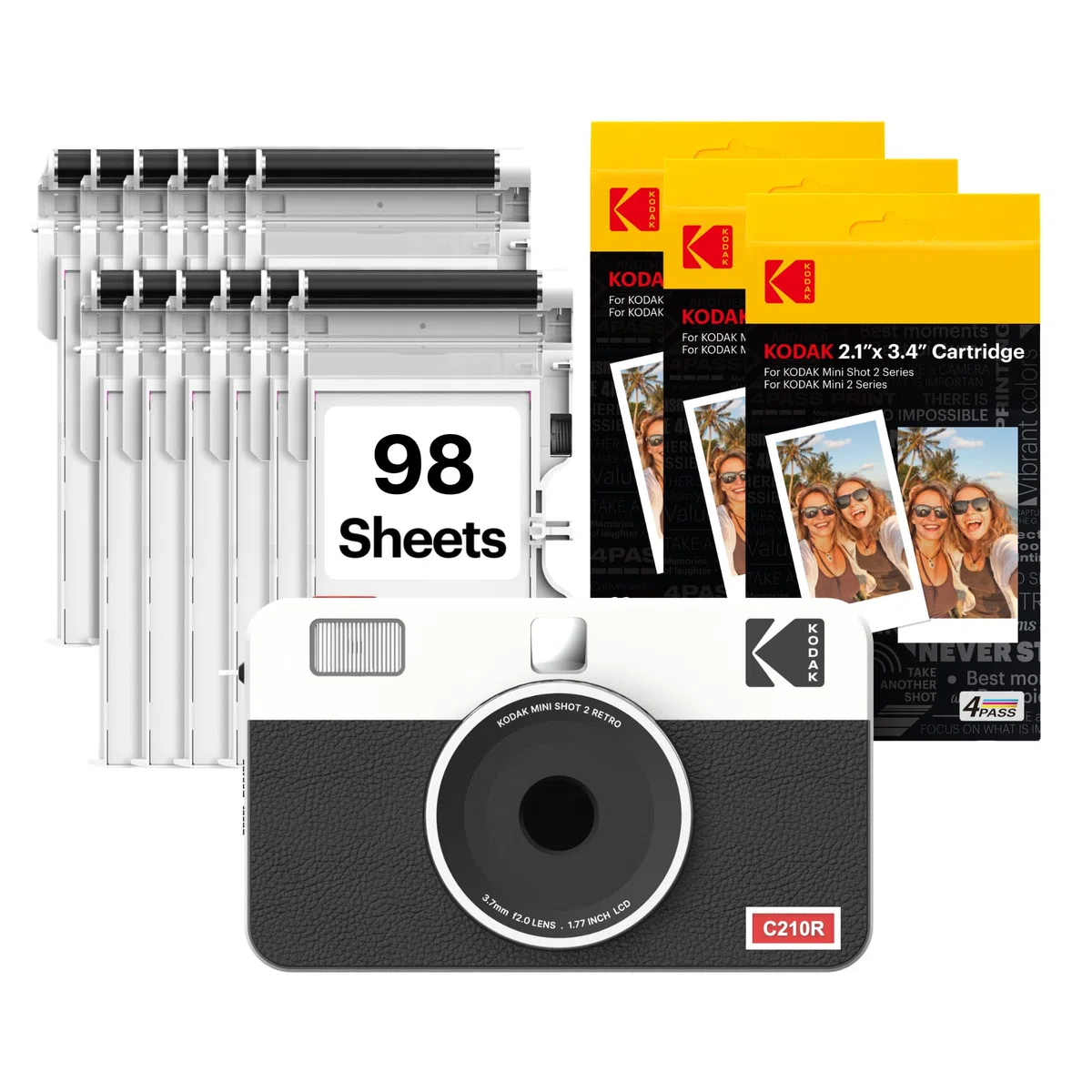 KODAK Mini Shot 2 Retro 5,3 x 8,6 cm Sofortbild-Digitalkamera & Fotodrucker, 98 Blatt, 2-in-1 Tragbare Kamera mit Druckfunktion, Bluetooth Smartphone Drucker für iPhone & Android, 4PASS Farbsublimatio