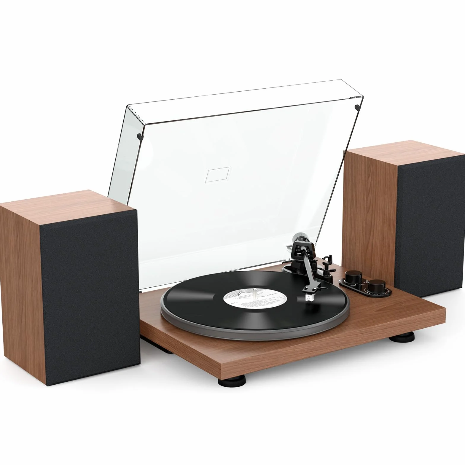 Udreamer Plattenspieler mit Integriertem Vorverstärker, Hi-Fi-System mit 40-W-Regallautsprechern, Bluetooth, Aluminium-Plattenteller, Riemenantrieb mit 2 Geschwindigkeiten, AT-3600L Braun