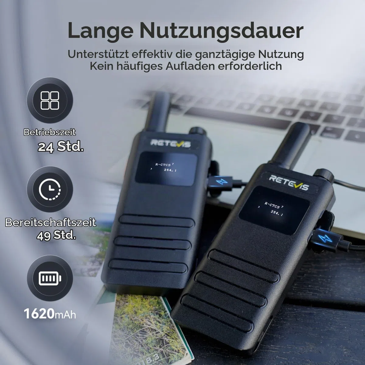 Retevis B63S Walkie Talkie PMR446 Dünne mit Ohrhörer LCD Bildschirm 4 Stück | RT622P (3.0), VOX, USB-C, 1620 mAh, Leicht Walkie Talkie 4er Set für Einzelhandel, Restaurant