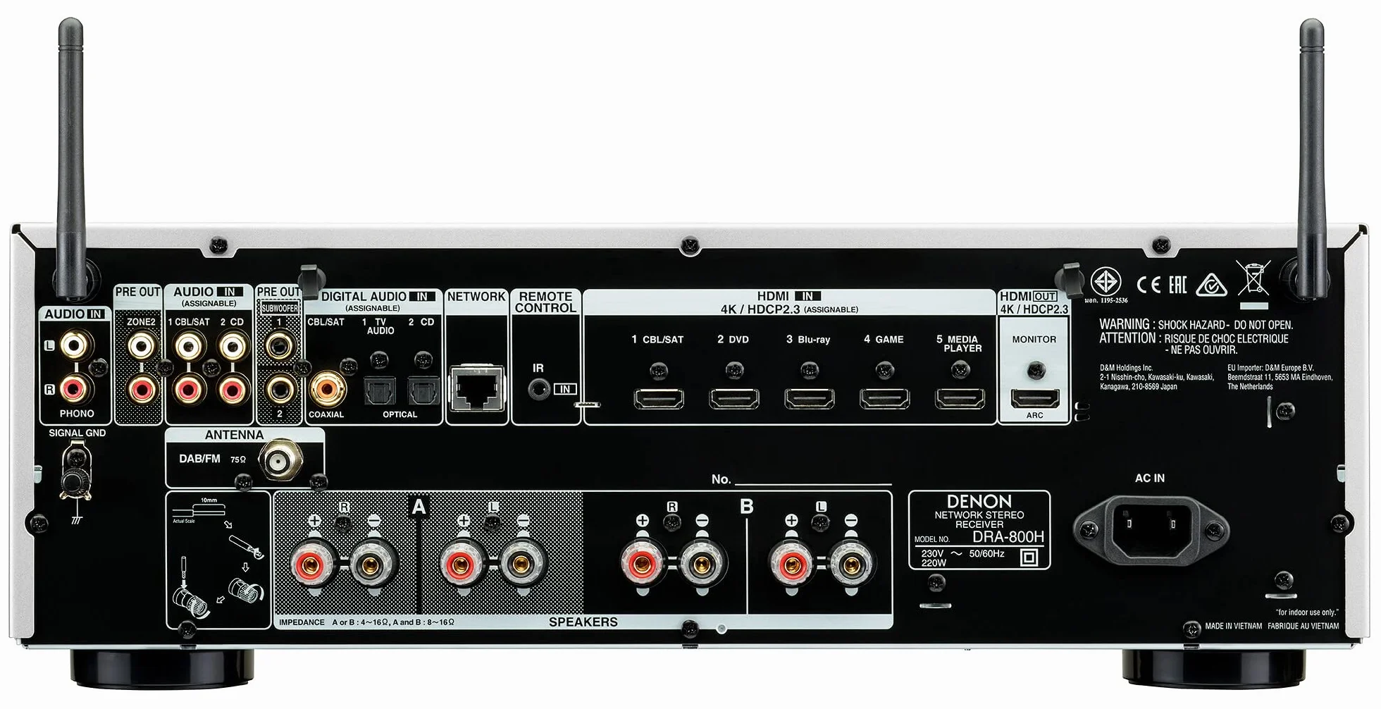 Denon DRA-800H Stereo Receiver & Verstärker, Alexa Kompatibel, 5 HDMI Eingänge, Phono-Eingang, Bluetooth & WLAN, DAB+ Radio, Musikstreaming, AirPlay 2, HEOS Multiroom