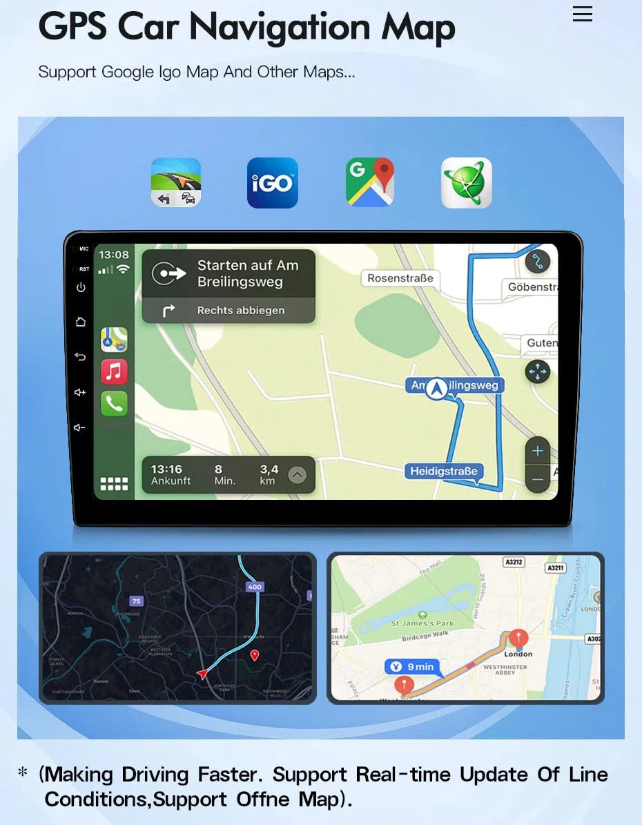9" Android Auto GPS Radio Navigator Navigation Carplay Head Unit Fit for Audi A1 8X 8X1 8XK 8XF 2010-2018;OEM: 8XA035193A 8X0857273B mit BT FM USB RDS TPMS SWC DAB Pip Mirror Link