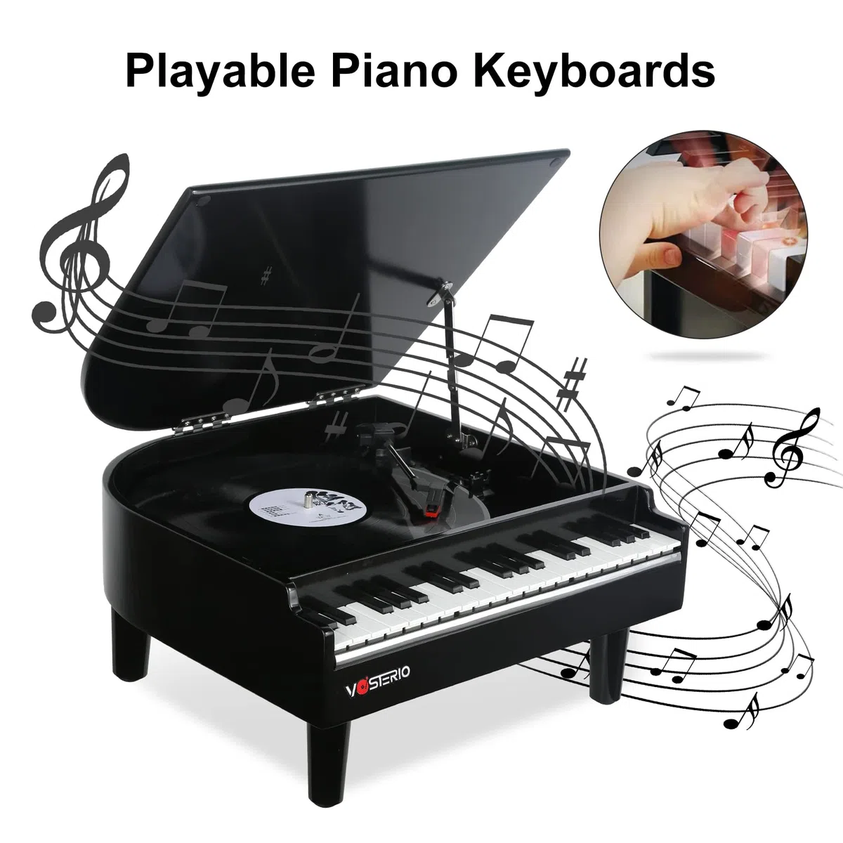 Vosterio Vinyl Plattenspieler, 3-Gang Schallplattenspieler mit eingebauten Stereo-Lautsprechern, Plattendreher mit Bluetooth-Empfangsfunktion und Bluetooth-Ausgang, USB-Spieler, Vinyl-zu-MP3, Klavier