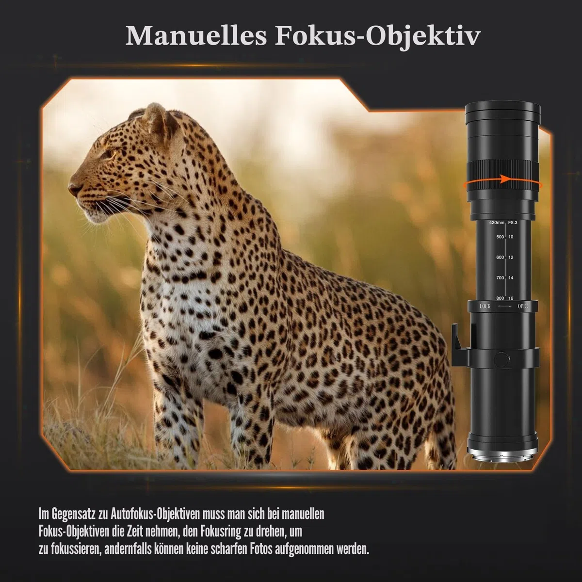 BENOISON Teleobjektiv 420-800mm, EF Objektiv für Canon DSLR, Manueller Fokus MF Zoom Objektiv für Canon 4000D 2000D 1500D 1300D 1200D 850D 800D 750D 600D 500D 250D 90D 80D 77D 7D 6D 5D 1D
