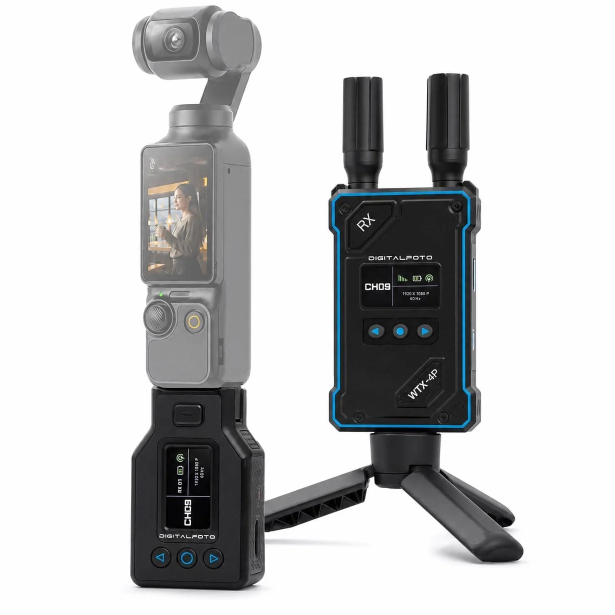 DF DIGITALFOTO WTX-4P Wireless HDMI Transmitter & Receiver für DJI Osmo Pocket 3, 500m Reichweite, 0,05s niedrige Latenz, 1080P60 UVC & HDMI Ausgang, 1TX bis 5RX Video Funkübertragung mit Mini Stati