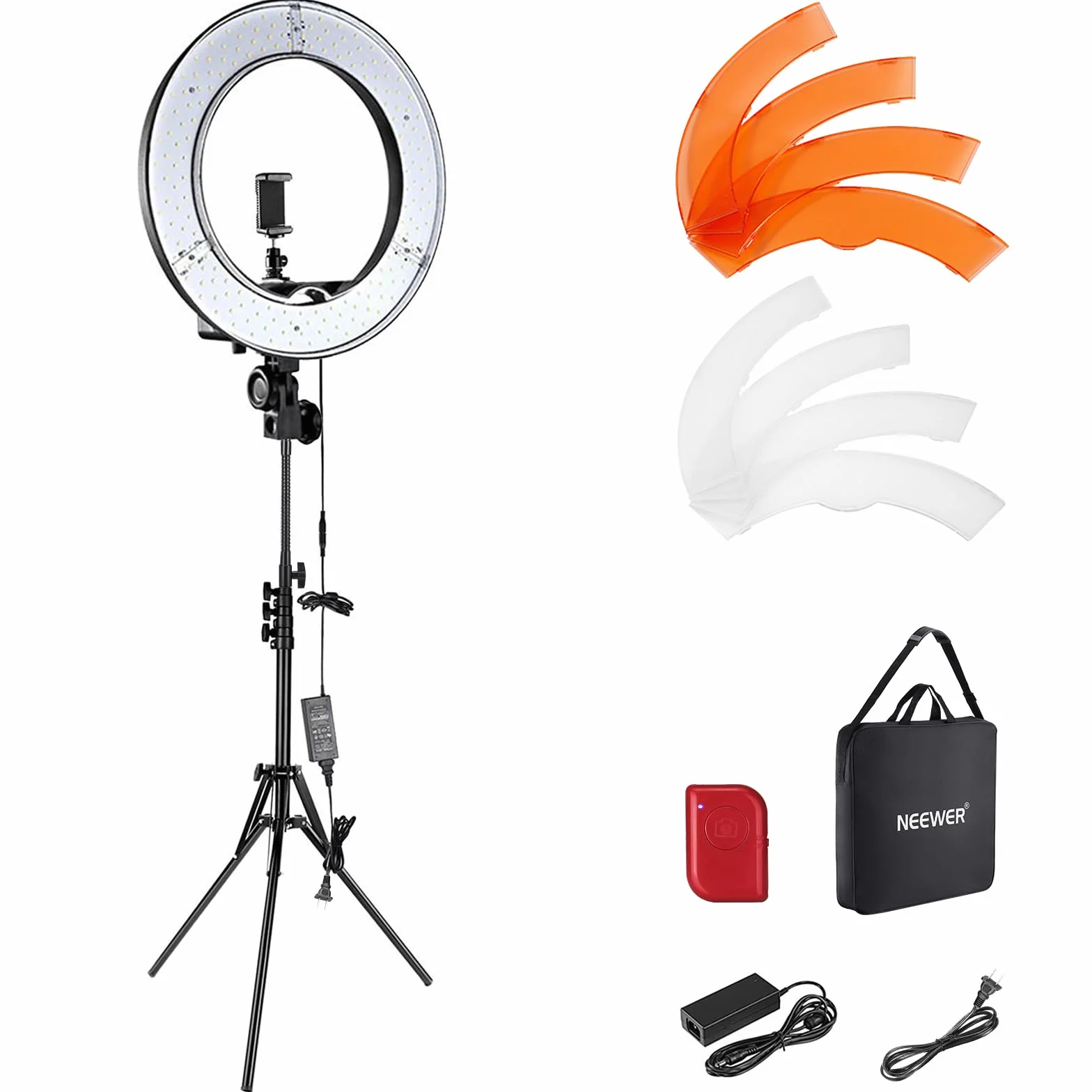 NEEWER Ringlicht mit Stativ Set: 18 Zoll/45cm Außen 55W 5600K Dimmbare LED Ringleuchte mit Bluetooth Fernbedienung für Handy/Kamera für YouTube TikTok Self Porträt Foto, Tätowierer, Make up, Salons