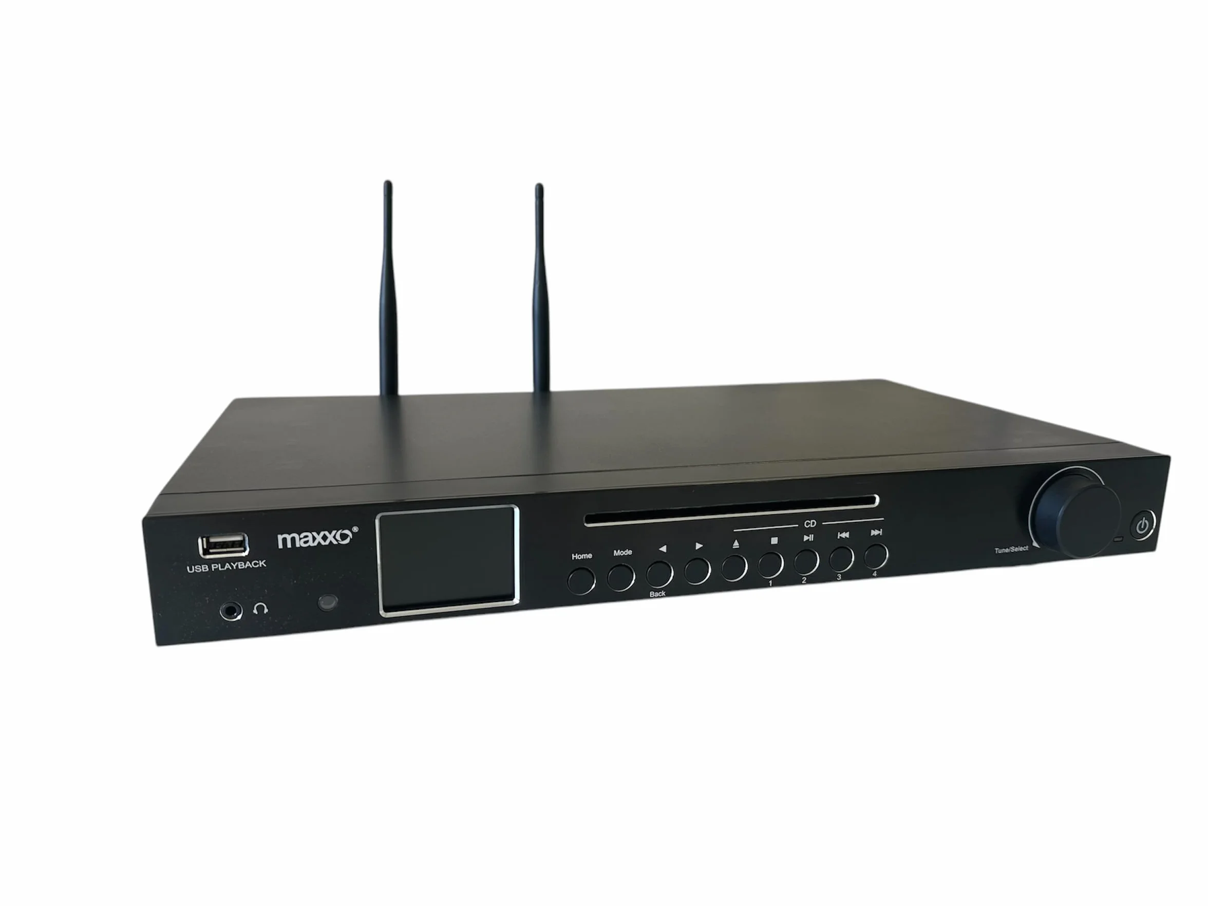 Maxxo TR04CD Hi-Fi Tuner, Digitalradio mit DAB+, FM, Internetradio, CD-Player, Bluetooth, Wi-Fi, Spotify, USB, UPnP, RDS, 2,4" Farbdisplay, Wecker, Fernbedienung – Schwarz