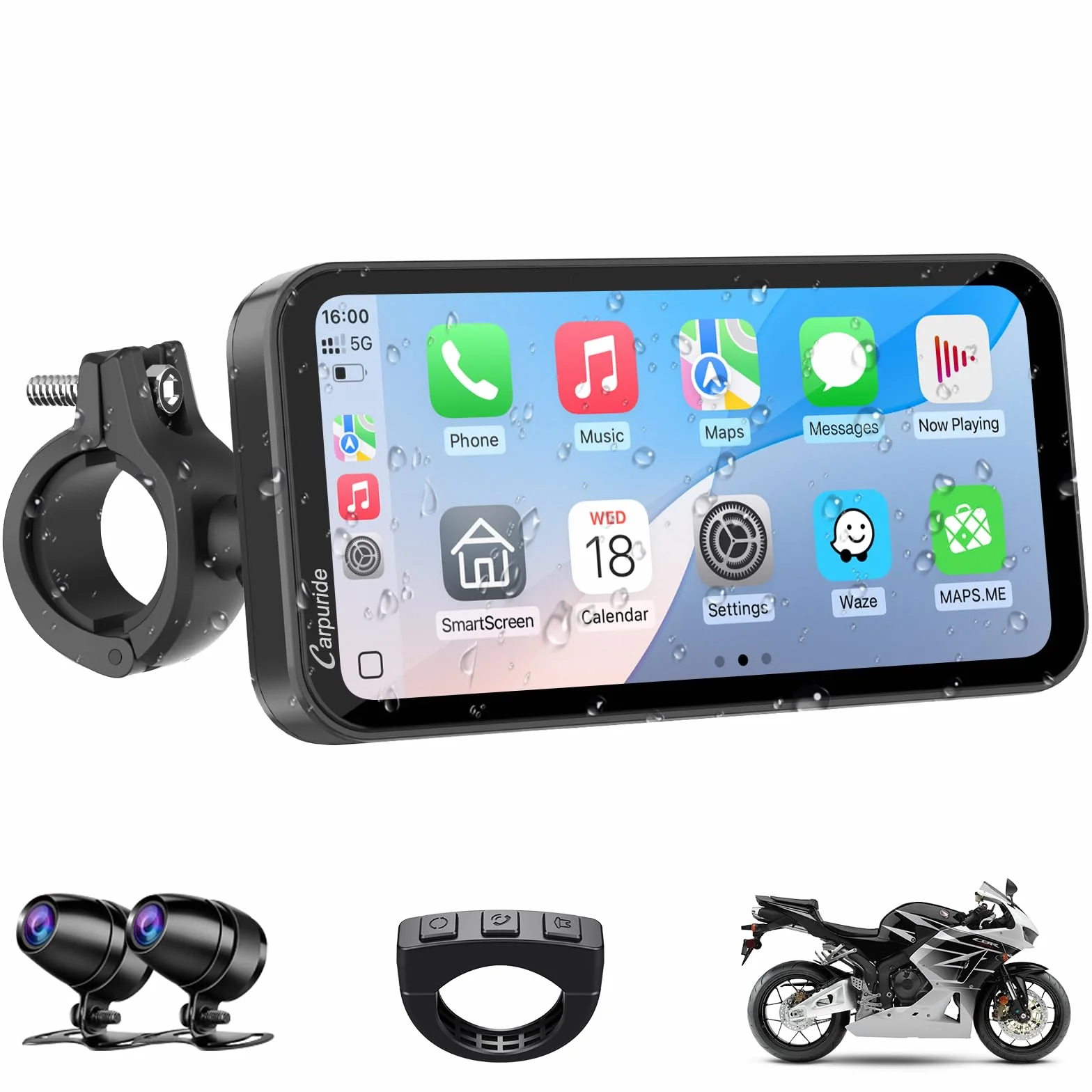 CARPURIDE W603D Motorrad CarPlay 6,3" 1080P Dashcam Android Auto