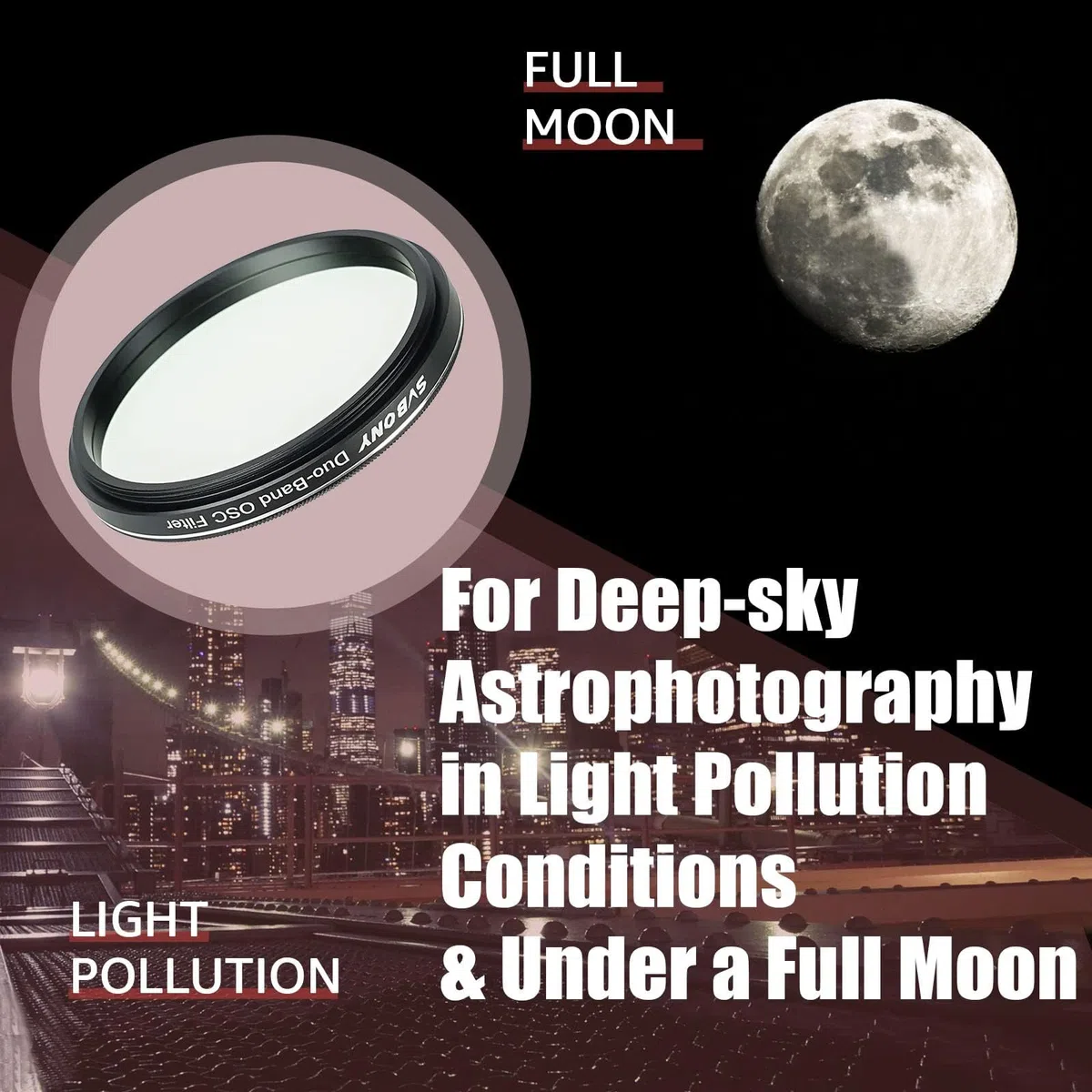 SVBONY SV220 Teleskopfilter, 5,1 cm Dualband-Nebelfilter, H-Alpha und O-III Schmalbandfilter für One-Shot-Farbkameras, Lichtverschmutzungsfilter für Astrofotografie
