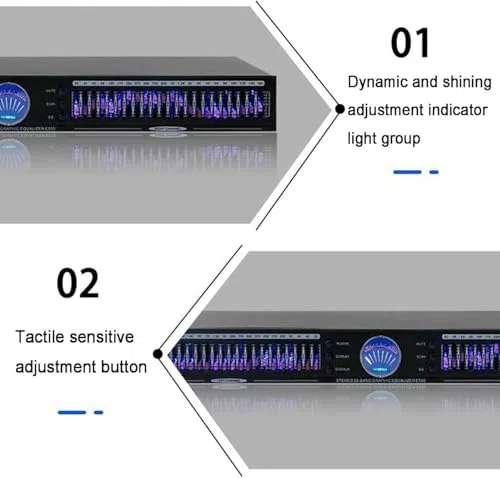 22-Band Stereo Graphic Equalizer mit zwei Kanälen, 10 voreingestellten Effekten und Rauschunterdrückung für HiFi Home Audio und Aufnahmestudios