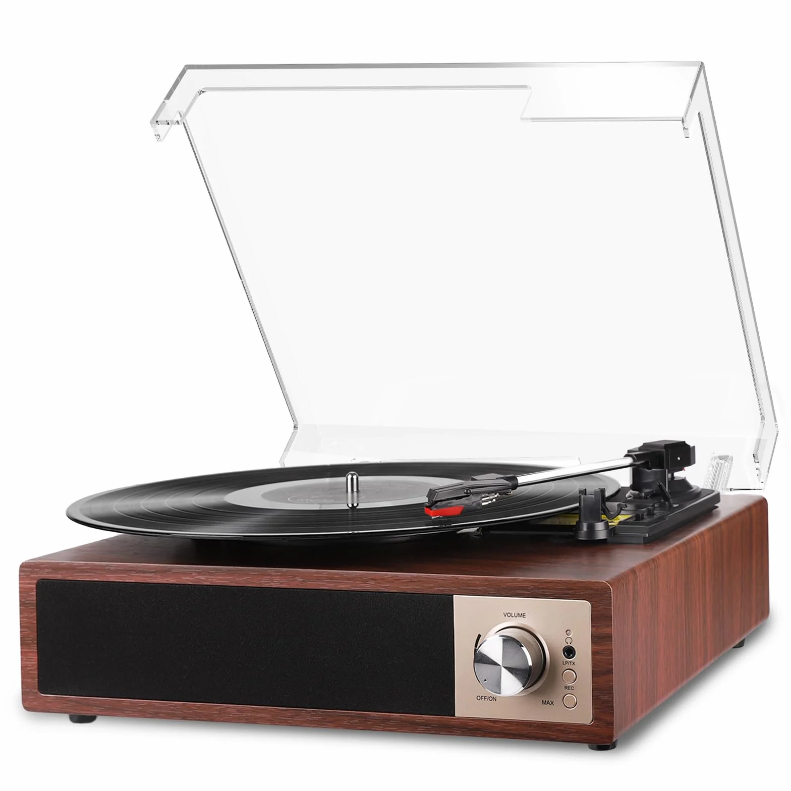 VIFLYKOO Plattenspieler, Schallplattenspieler Bluetooth 5.4 mit 2 Stereo-Lautsprecher, Wireless 3-Gang 33/45/78 u/min, Vinyl Player unterstützt Kopfhöreranschluss/AUX-Eingang/RCA-Ausgang/USB, Mahagoni