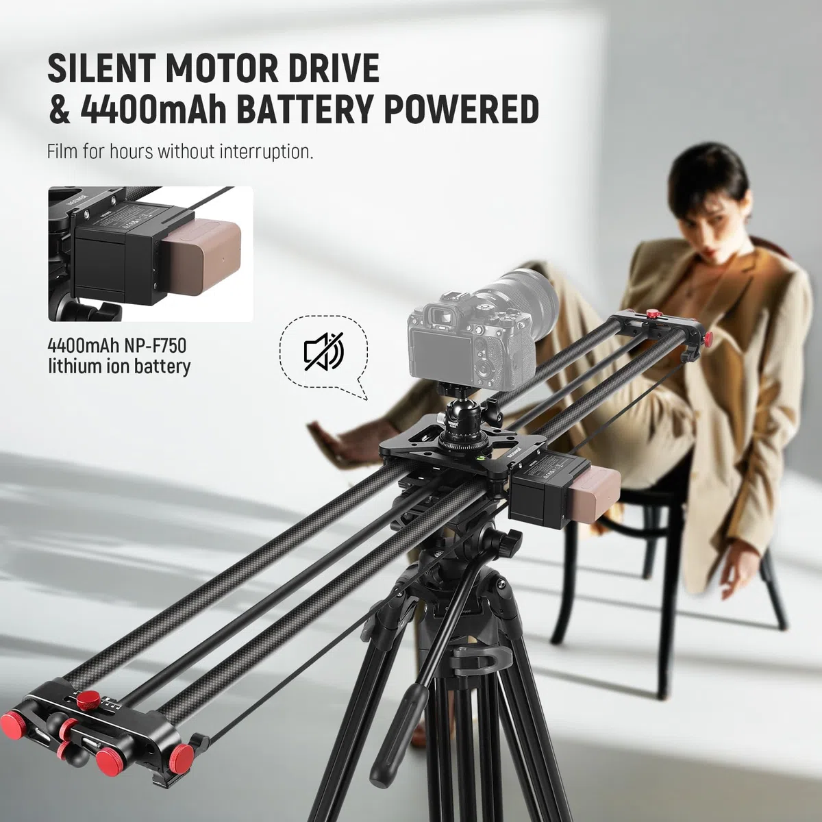 NEEWER 120cm motorisierter Kamera Slider, Drahtlose App Steuerung, Kohlefaser DSLR Dolly Slider mit 4400mAh F750 Akku (Ladegerät Nicht inklusive), unterstützt Video Modus, Zeitraffer Fotografie, ER1