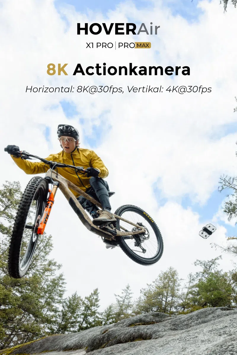 HOVERAir X1 PROMAX Drohne mit Kamera 8K, Faltbar Action Cam mit über 15 vollautomatischen Flugmodi, 42 KM/H, Fliegen überall mit OmniTerrain, Rückkollisions-Erkennung (Basis Kombo)