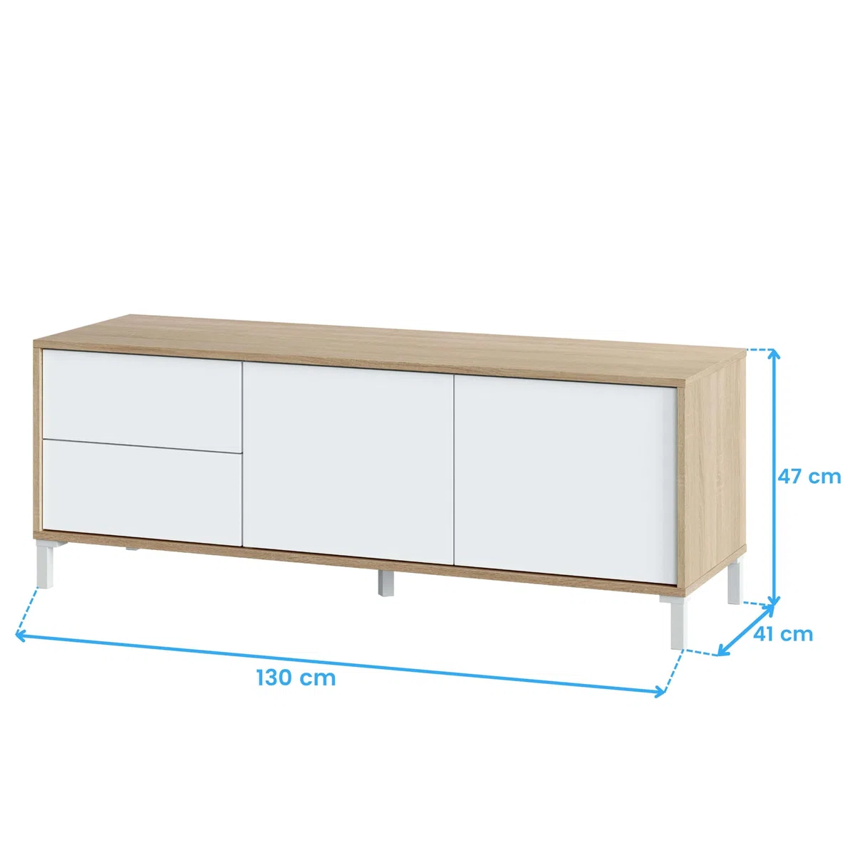 Habitdesign Brooklyn TV-Möbel, Wohnzimmer, Esszimmer, Melamin, idealer Organizer für moderne Räume, kanadische Eiche und Artik-Weiß, 130 cm
