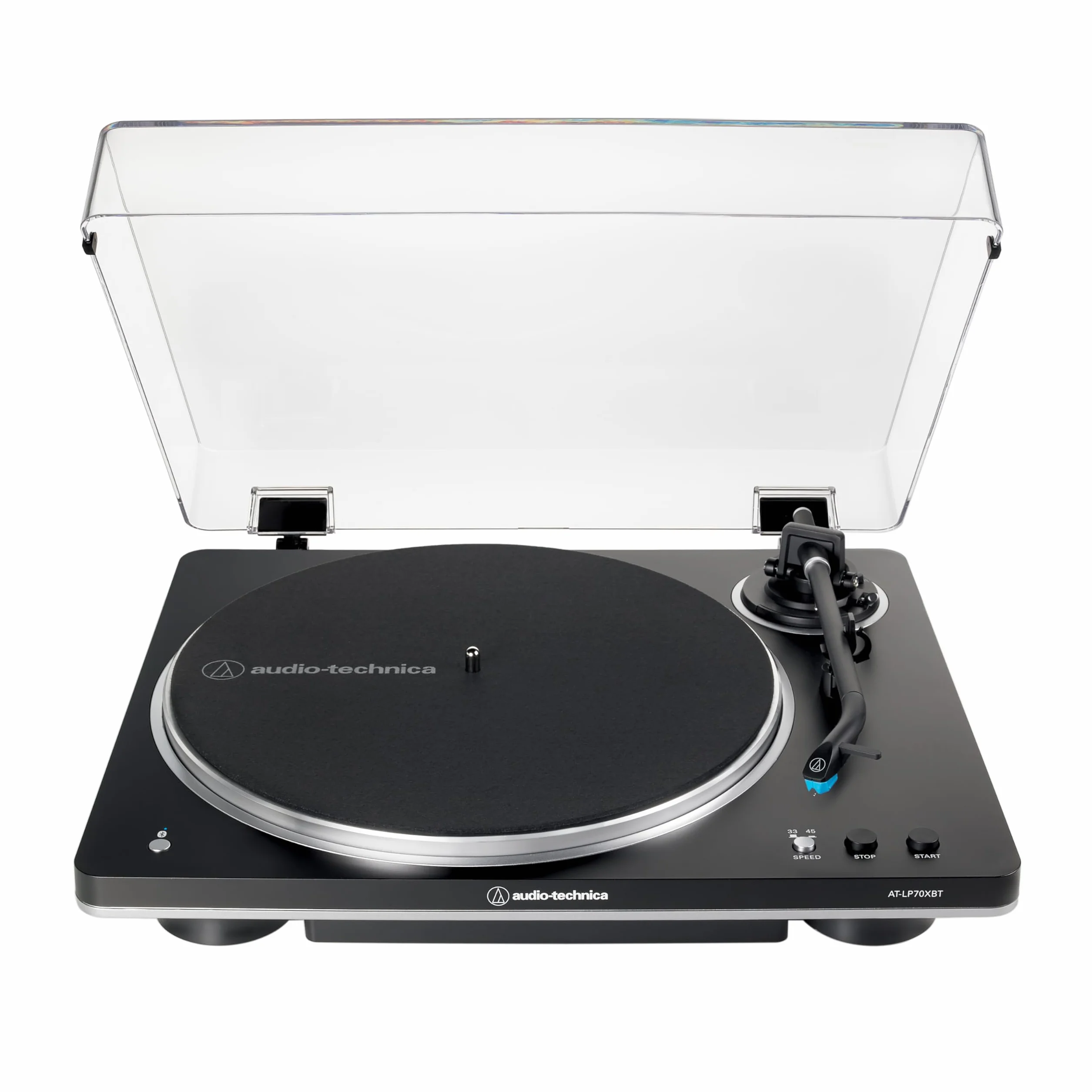 Audio-Technica AT-LP70XBT Vollautomatischer, kabelloser Plattenspieler mit Riemenantrieb (Schwarz/Silber)