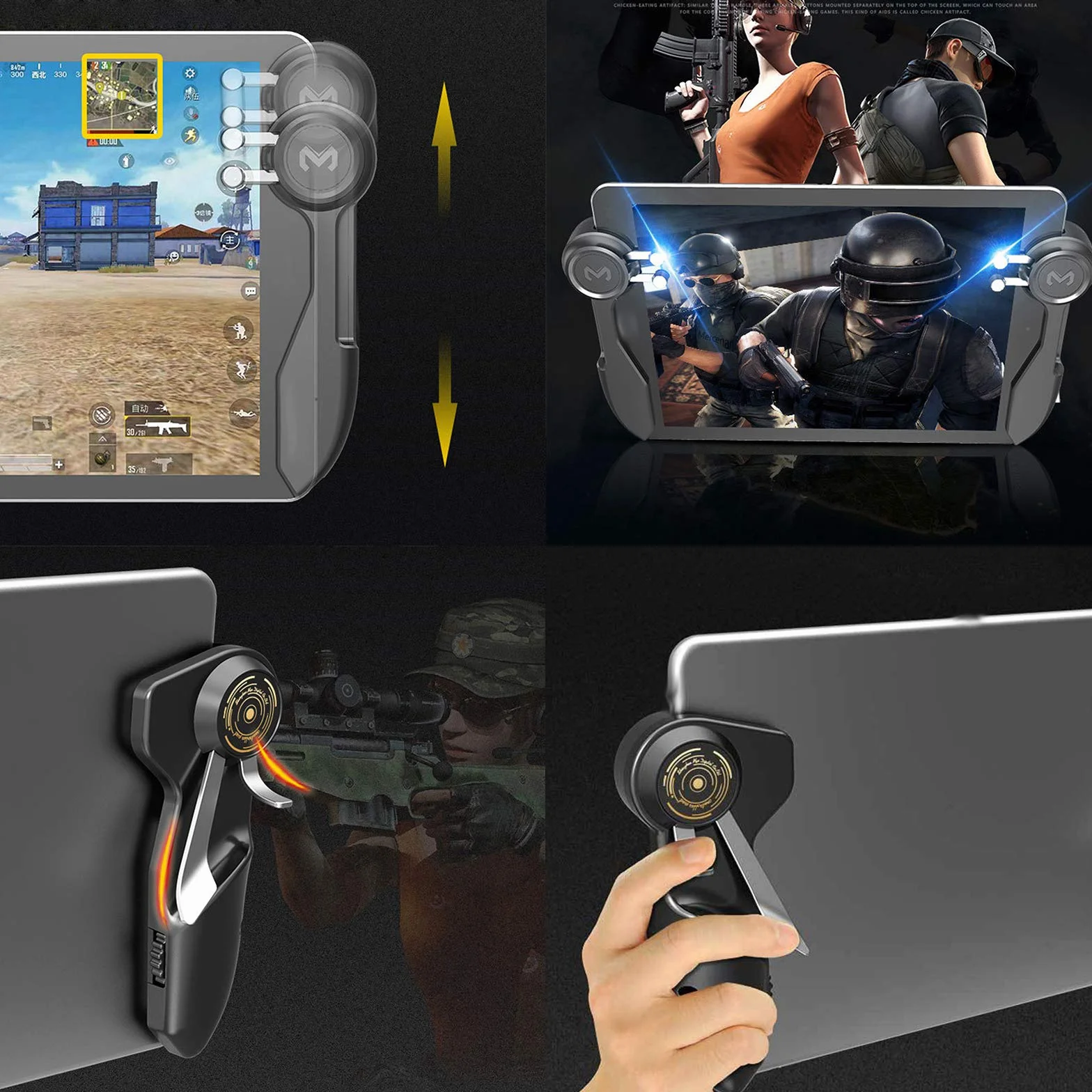 2 x Joystick-Trigger-Griff für 6 Finger L1R1 Shooter Fire Aim Button Controller für iPad Tablet PUBG Spielzubehör