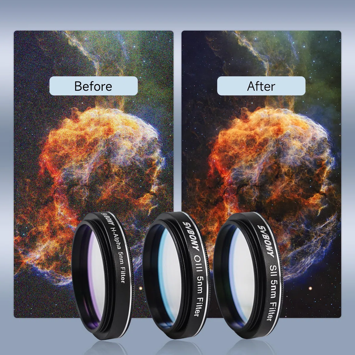 Svbony SV227 Teleskopfilter, Schmalband Filter Set 1,25‘’ 5nm, OIII H-Alpha SII, 90% Spitzendurchlässigkeit, Cut-Off-Tiefe Teleskopzubehör, für Nebelbeobachtung Deep Sky Astrofotografie