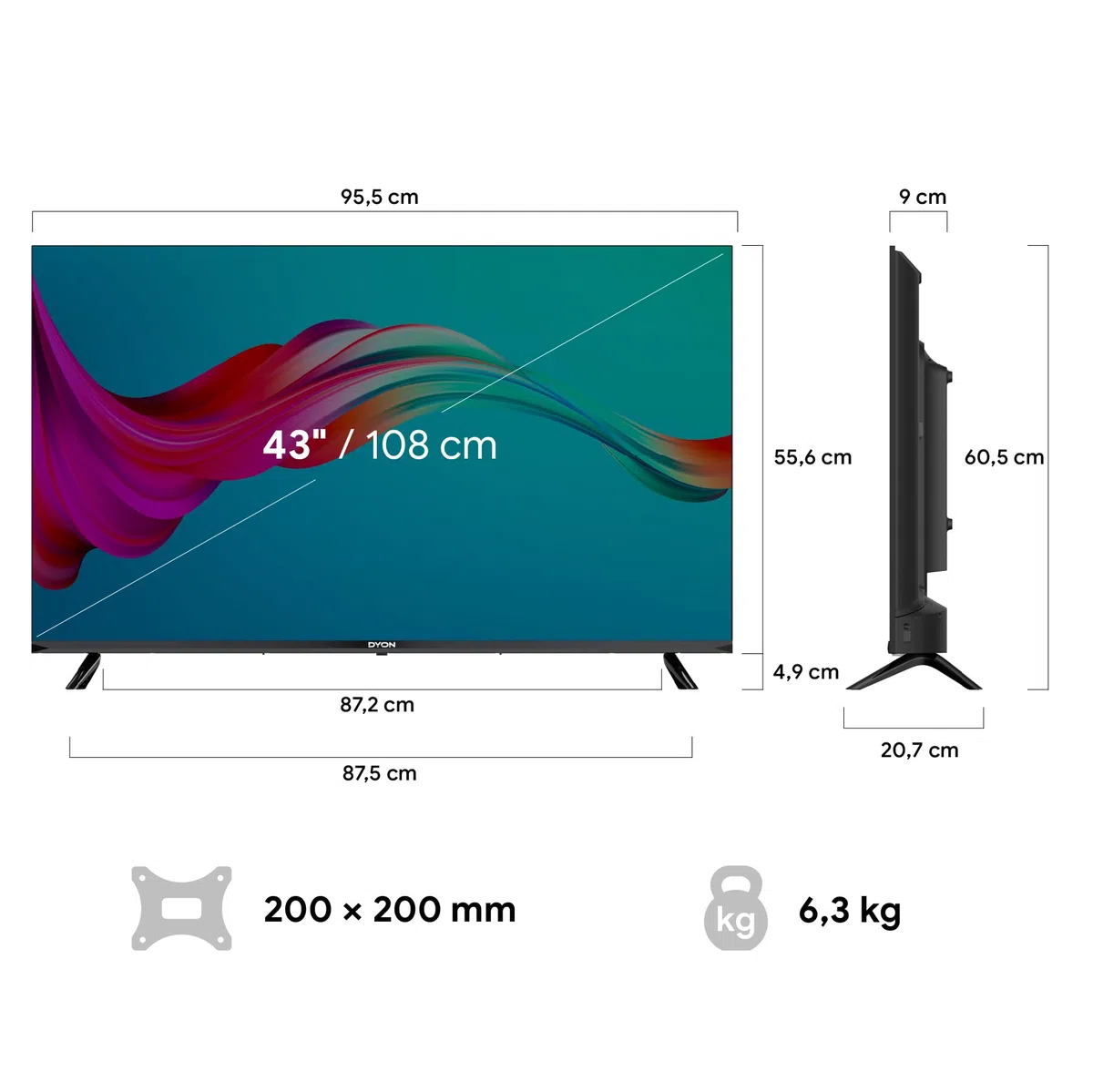 DYON Smart 43 VX - 43 Zoll (108 cm) Full-HD Smart TV mit HD Triple Tuner (DVB-C/-S2/-T2), App Store, Prime Video, Netflix, YouTube, DAZN, Disney+, waipu.TV, Hotelmodus