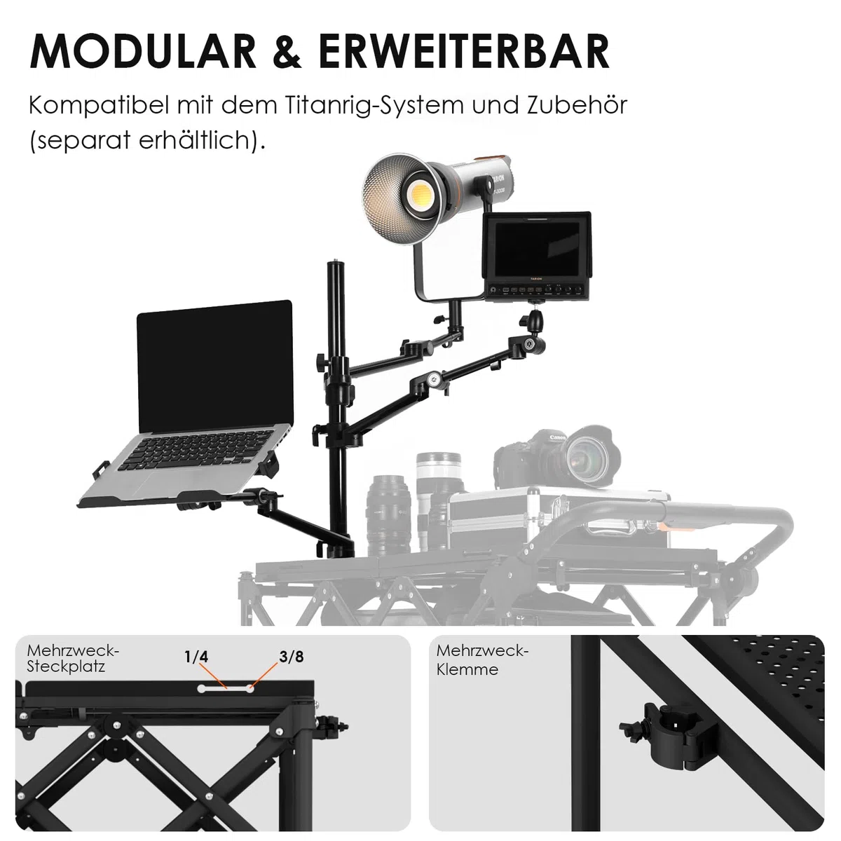 TARION Faltbarer Kamerawagen Filmwagen Fotowagen– Robuster Kamera Rollwagen mit Schwenkrädern, Hohe Tragkraft für Film, Studio & Bühne – Profi Videowagen für Fotografen & Filmemacher Titanrig Cart