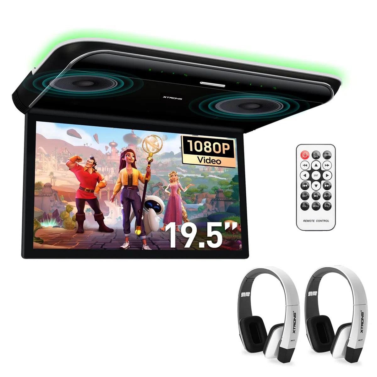 XTRONS 19,5 Zoll HD-Digital TFT 16: 9-Bildschirm-Auto-Overhead-Video Ultradünner Autodach-Player mit integrierten HDMI/AV/USB-Lautsprechern und Buntem Aura-Licht