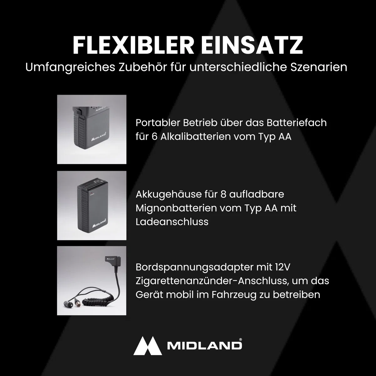 Midland Alan 42 DS CB-Handfunkgerät mit Multiband AM/FM, tragbares CB-Funkgerät mit Zubehör & digitaler Rauschsperre, für alle EU-Länder, schwarz